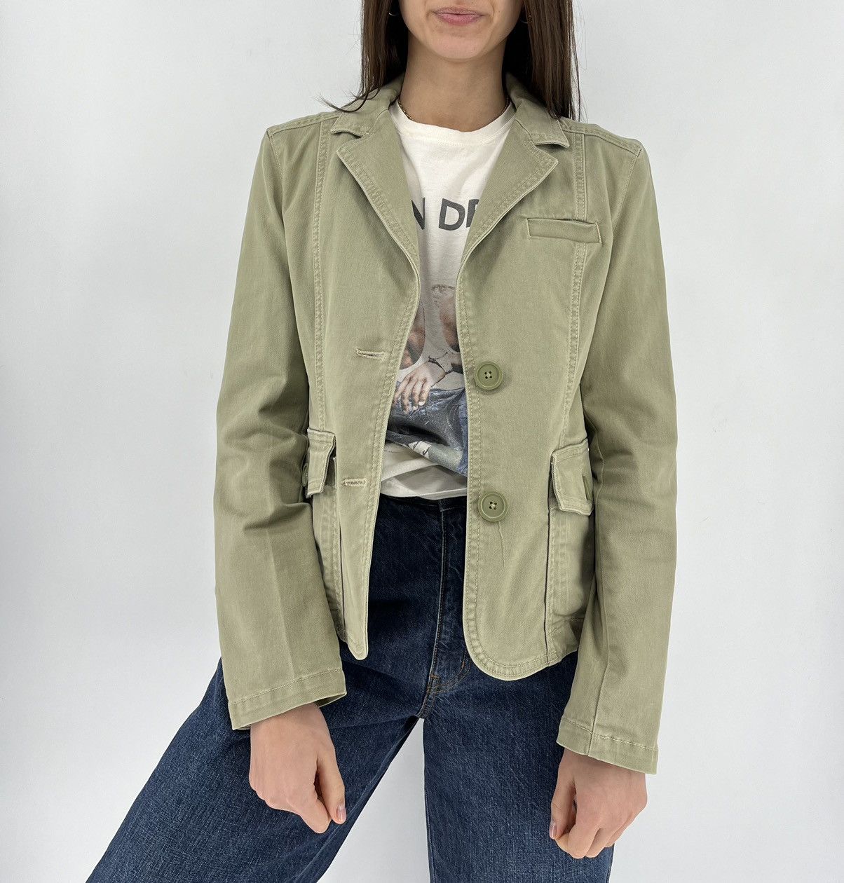 Gap × Vintage Gap Stretch Jean Jacket Womens Sz 2 Denim Gren Coat Button Size M / US 6-8 / IT 42-44 - 2 Thumbnail