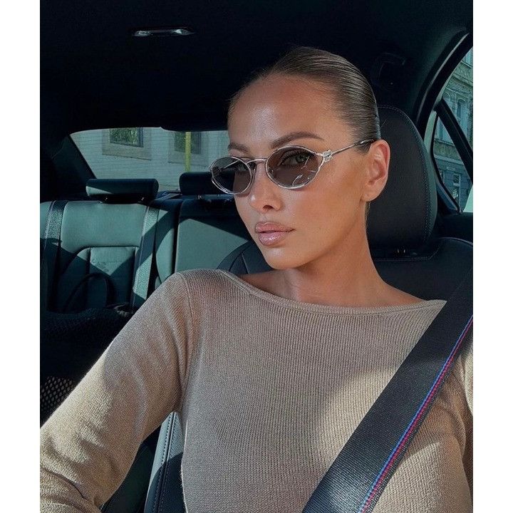 Miu Miu Miu Miu MU52YS 1BC10F Sunglasses Silver Oval Frame Size ONE SIZE - 1 Thumbnail