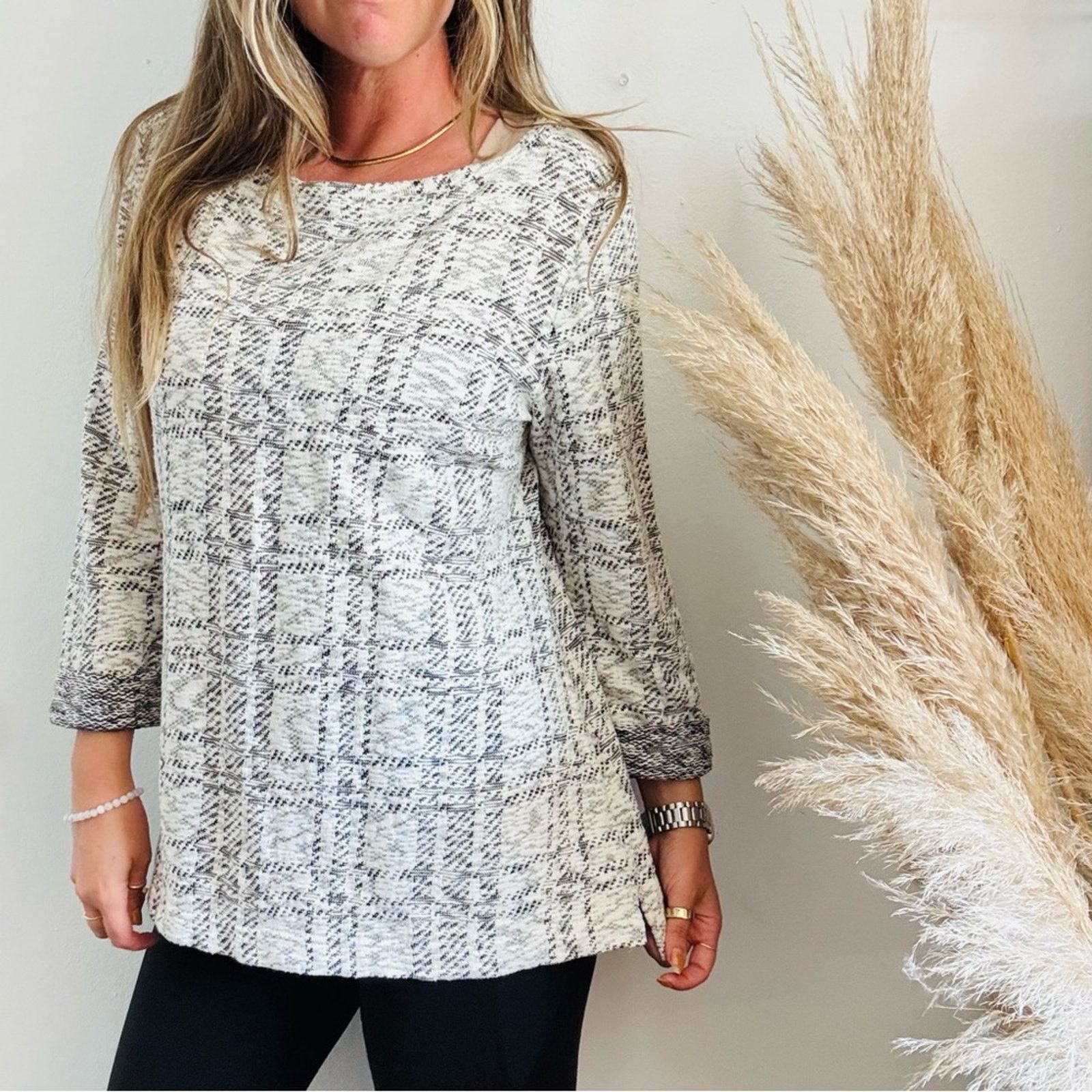 Croft & Barrow VINTAGE CROFT White Black Grey Print Pullover Sweater Top XL Size XL / US 12-14 / IT 48-50 - 10 Thumbnail