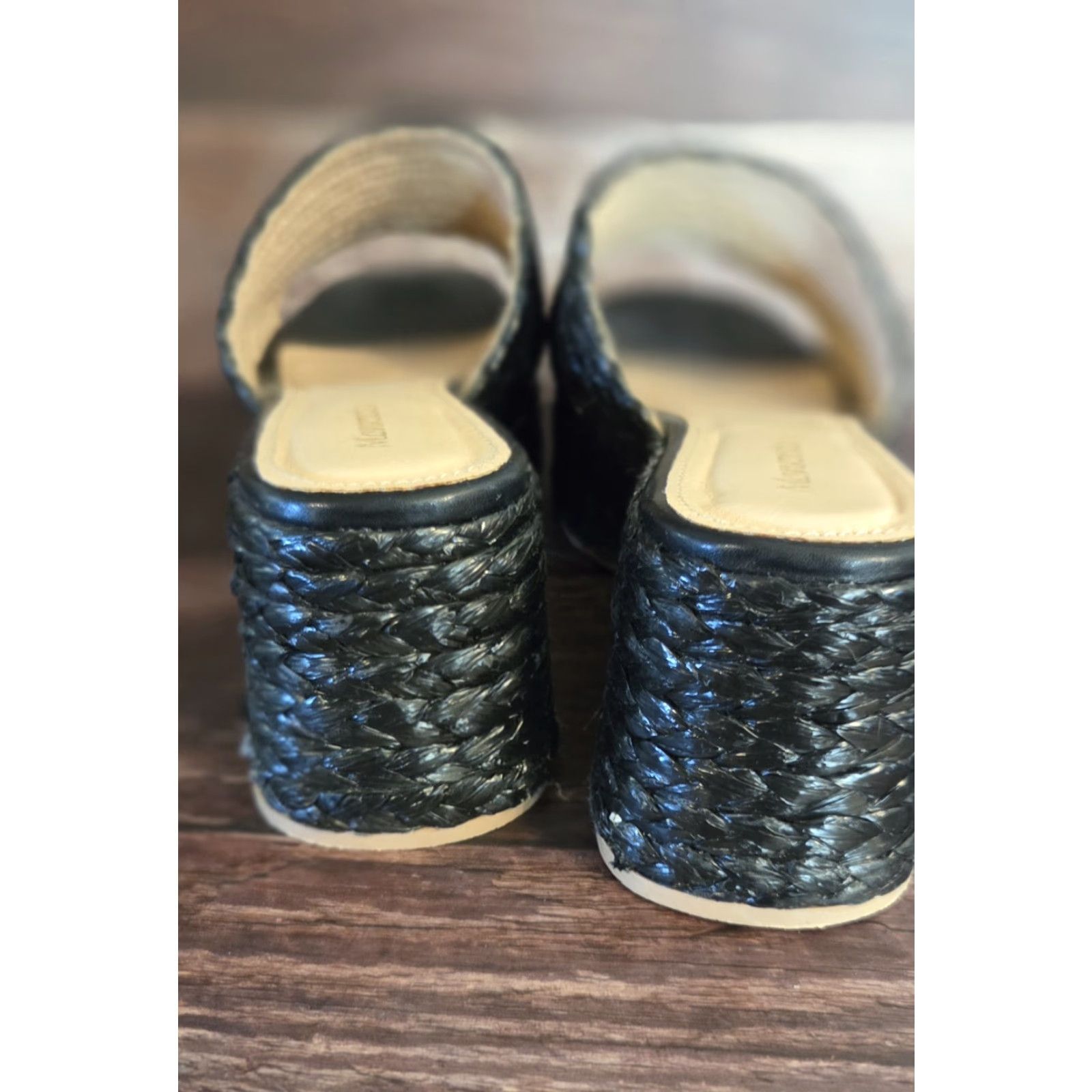 Vintage Monrovia Platform Sandal Women 9.5 Black Jute Raffia Open Toe Wedge Espadrille Summer Size US 10 / IT 40 - 4 Thumbnail