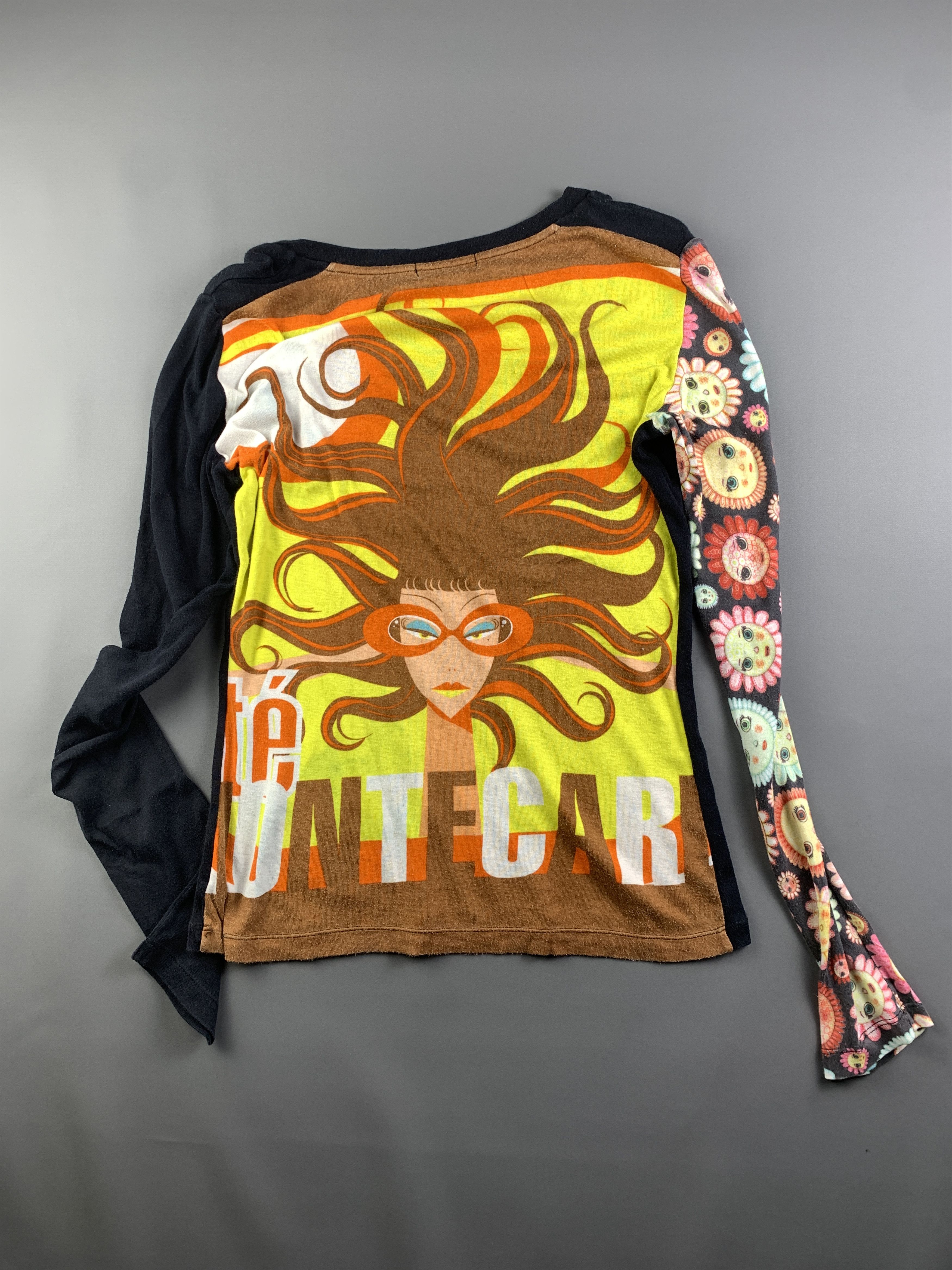 Japanese Brand 2000s Multi Art Gorl Graphic V-neck Longsleeve Tee (M) Size M / US 6-8 / IT 42-44 - 4 Thumbnail