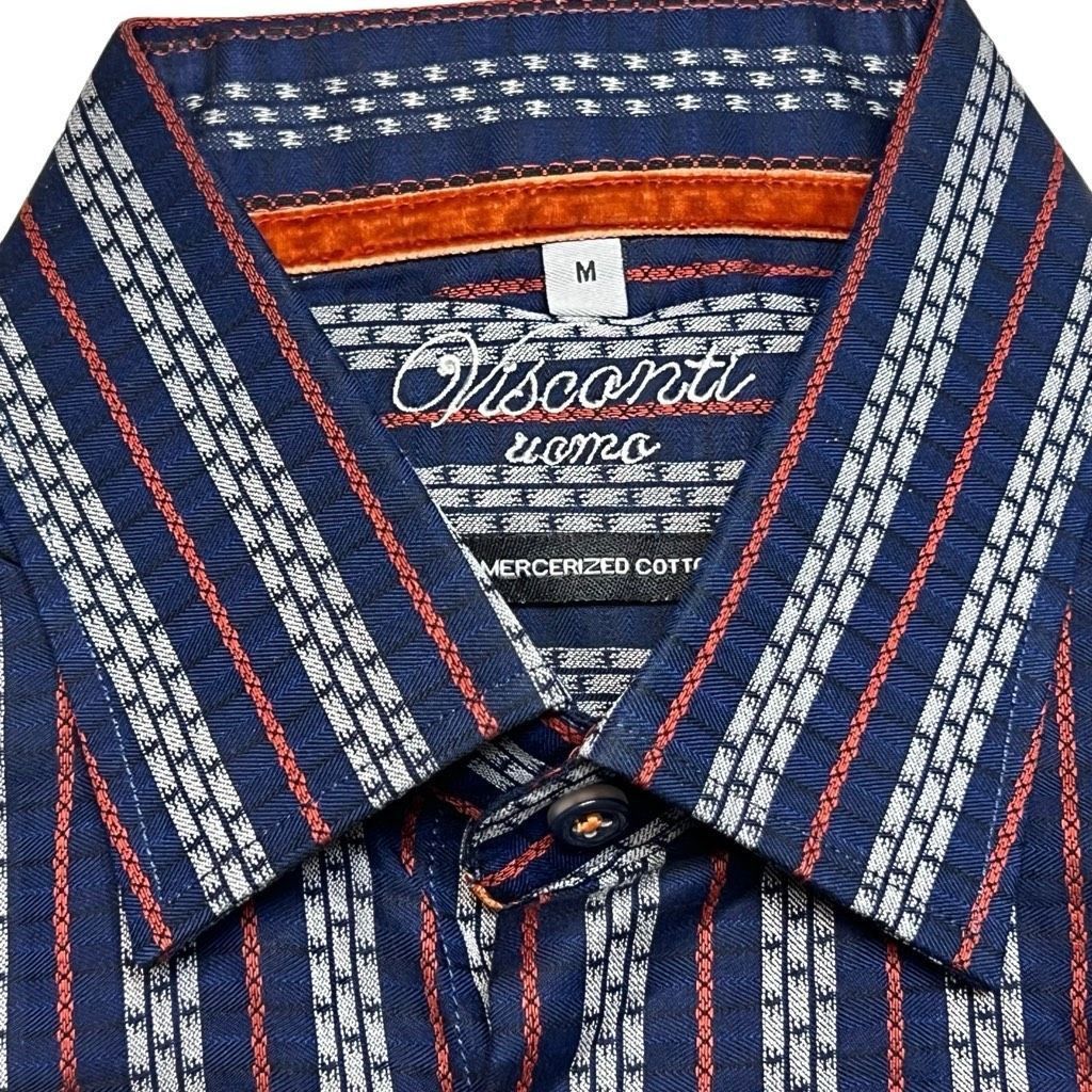 Luchiano Visconti Visconti Uomo Striped Long Sleeve Shirt Blue Orange White Me Size US M / EU 48-50 / 2 - 2 Thumbnail