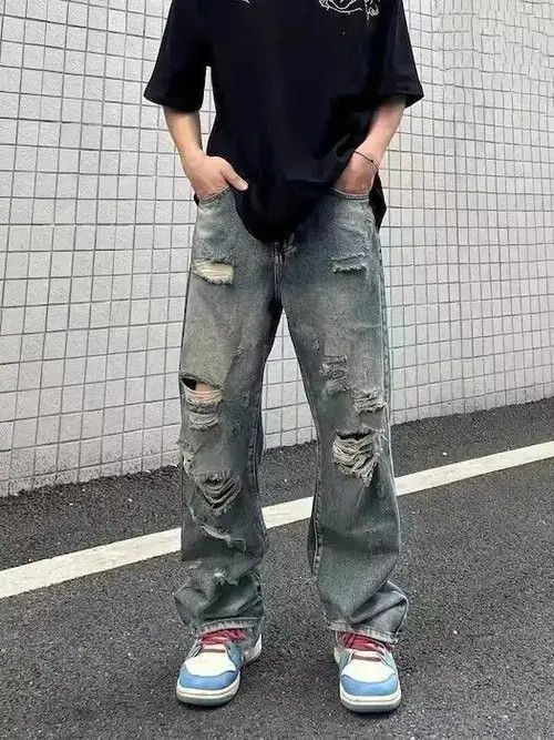 Japanese Brand × Jean Stylish Loose Fit Washed Rip Wide Leg Jeans Size US 28 / EU 44 - 1 Thumbnail