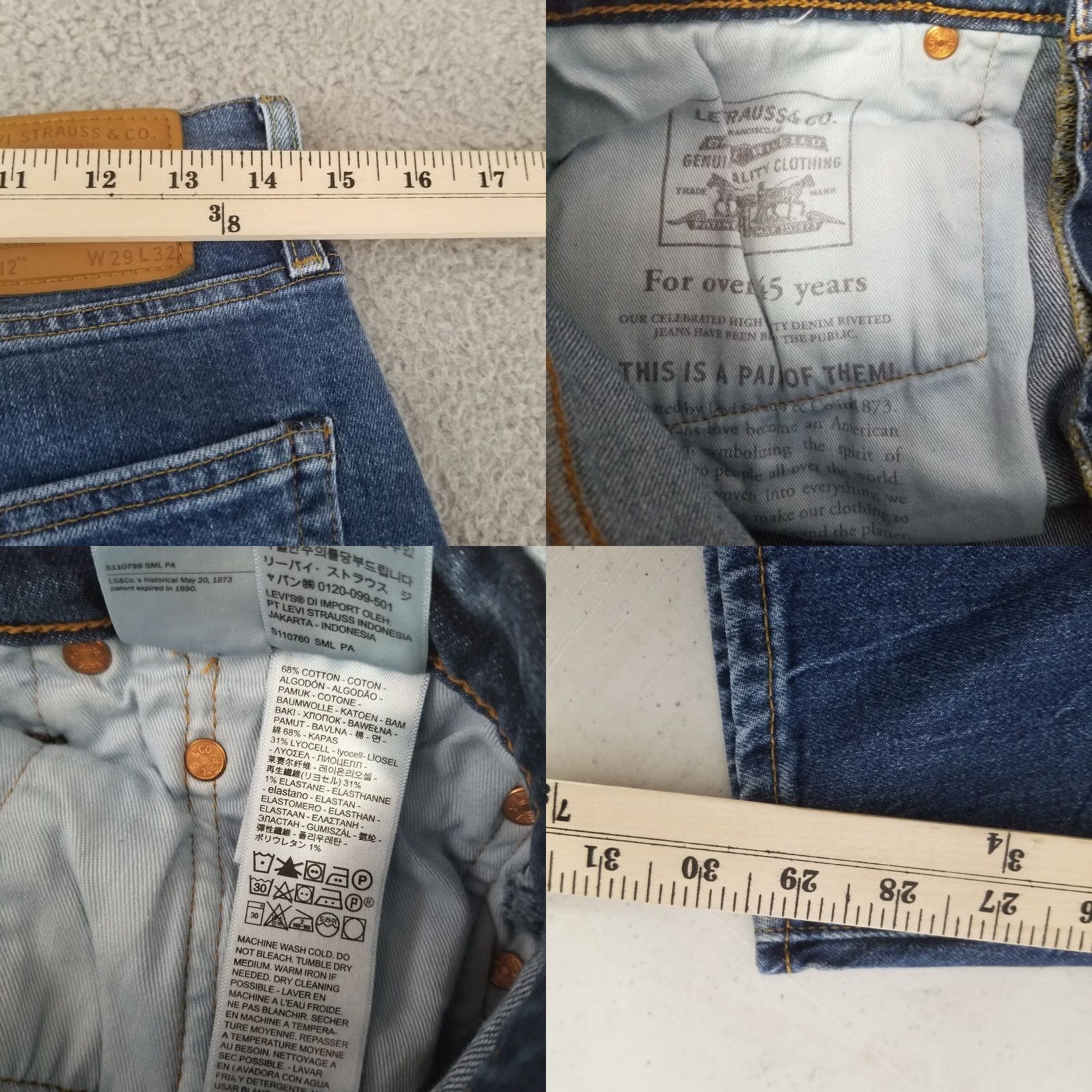 Levi's Levi's 512 Jeans Mens 29x30 Blue Straight Leg Cotton Premium Denim Stretch Regular 5-Pocket Design Belt Loops Zipper Button Size US 29 - 8 Thumbnail