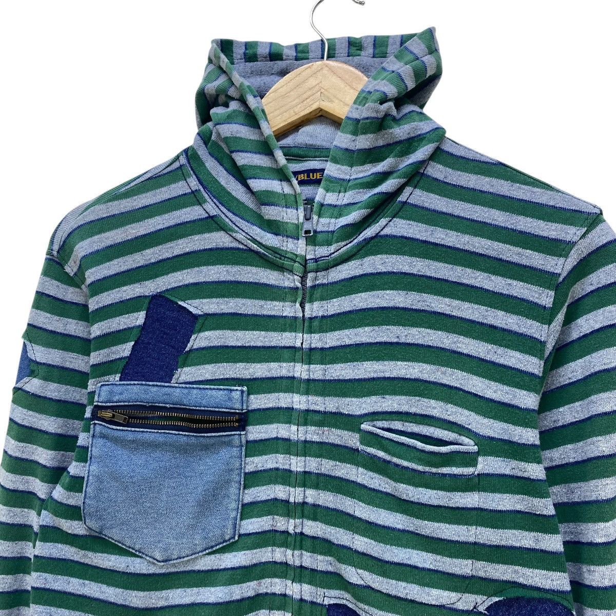 Blue Blue Japan 💥Vintage Blue Blue Japan Stripe Pachtwork Hoodie Size US M / EU 48-50 / 2 - 3 Thumbnail