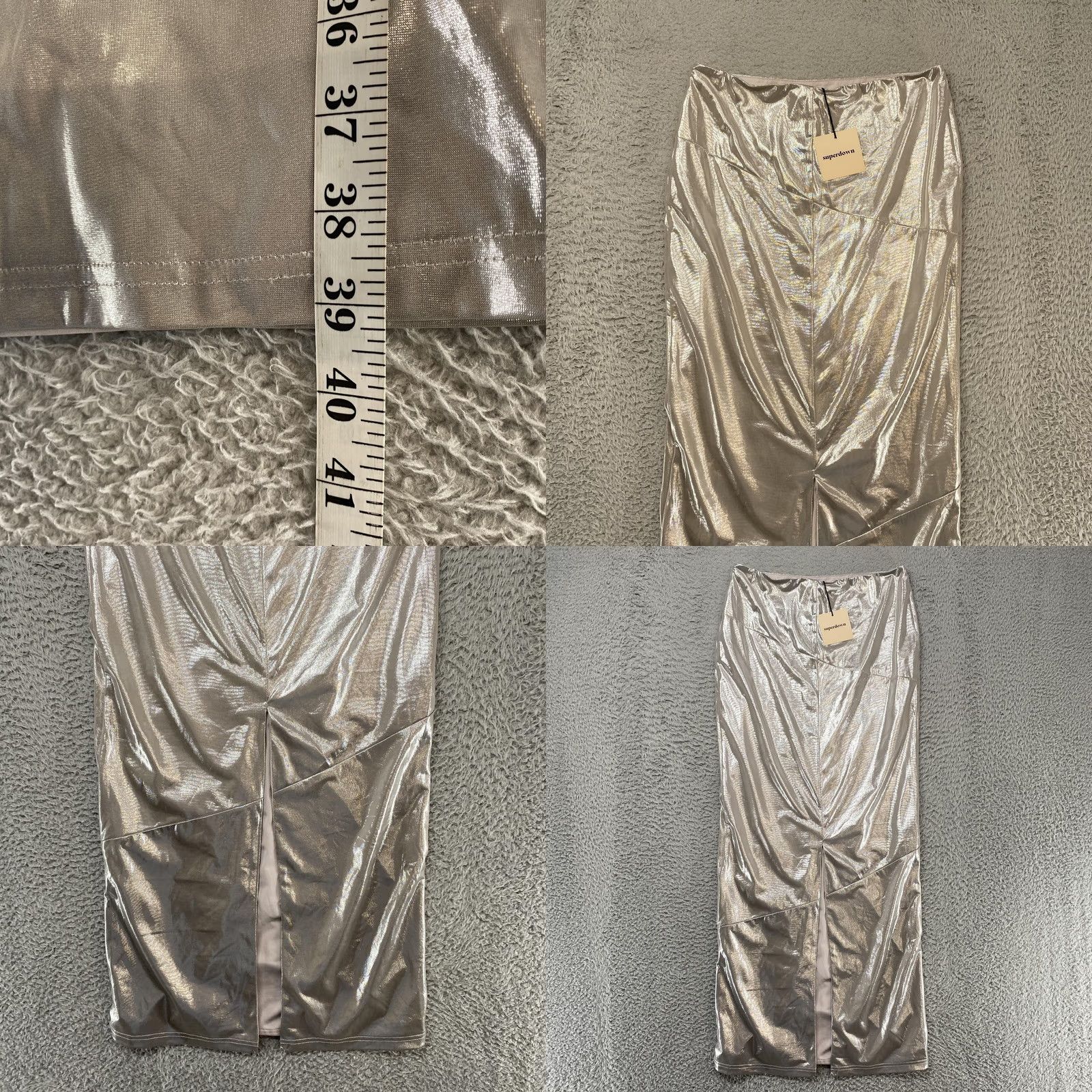 superdown VINTAGE Superdown Maxi Skirt Womens M Silver Metallic Satin Party Holiday Revolve Size 32" / US 10 / IT 46 - 8 Thumbnail