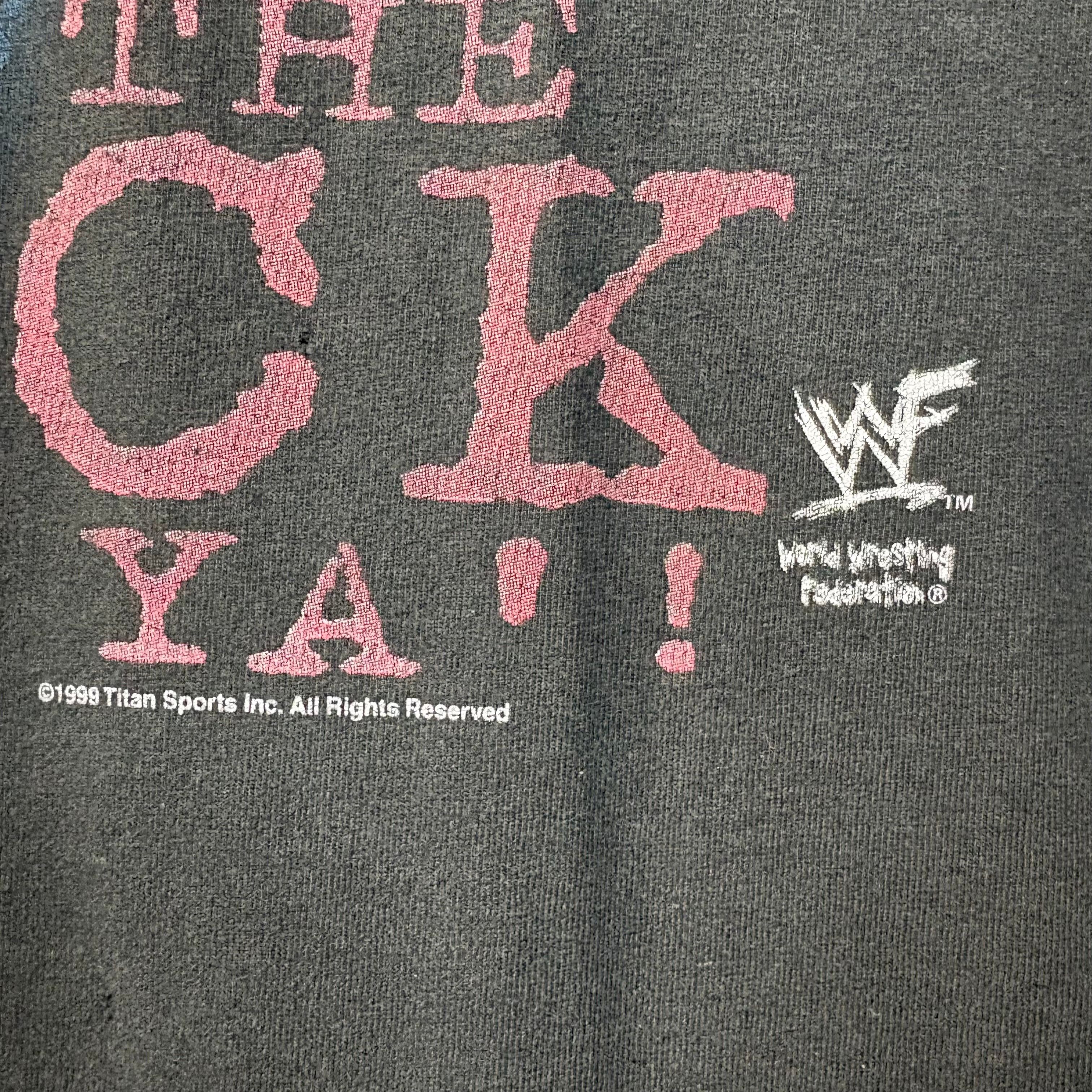 WWE vintage 1999 WWF The Rock "Layin' The Smack Down On Ya" Tee Size US XL / EU 56 / 4 - 2 Thumbnail