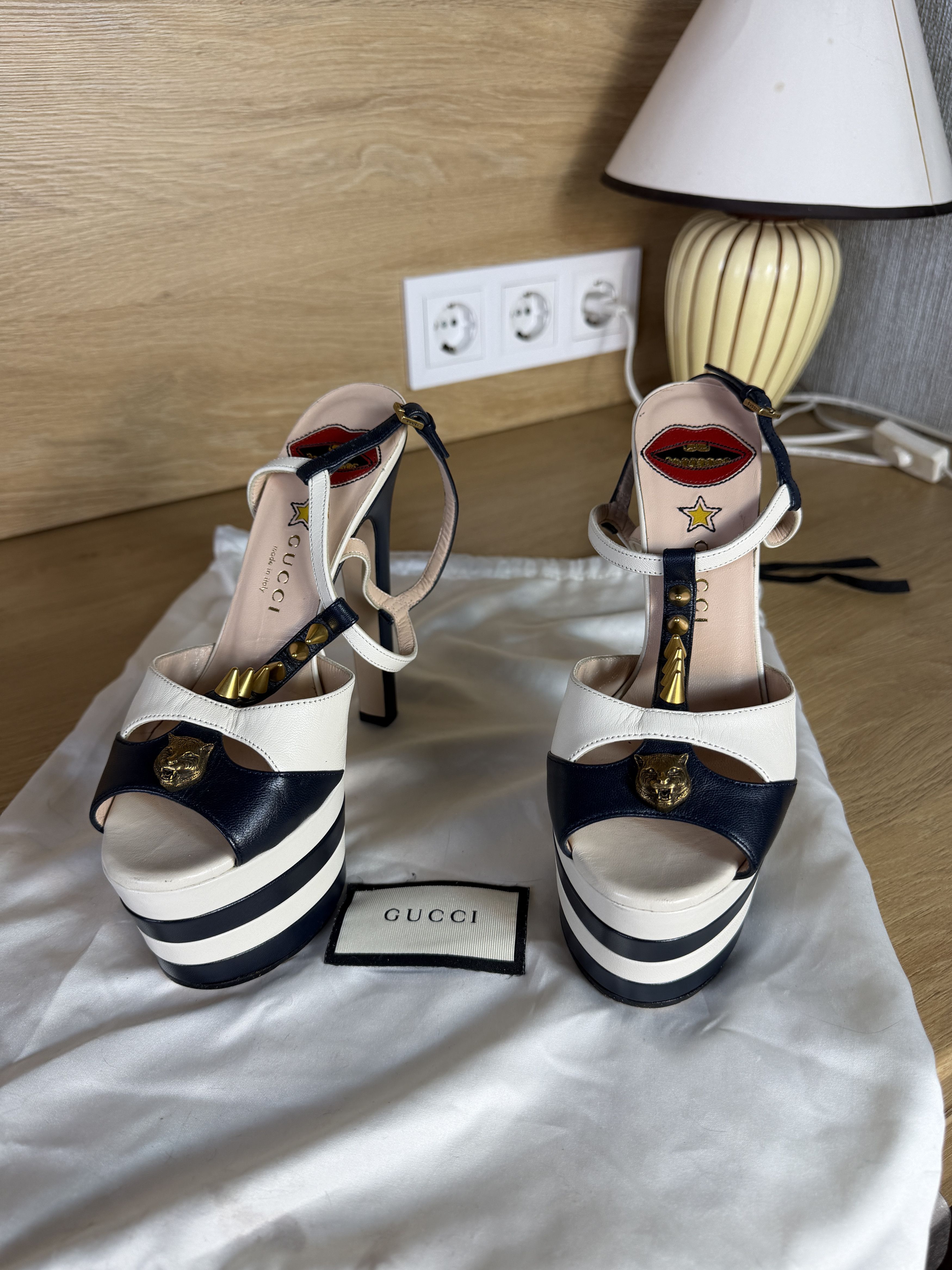 Gucci Gucci angel striped platform T strap sandal size 36 Size US 6 / IT 36 - 1 Thumbnail