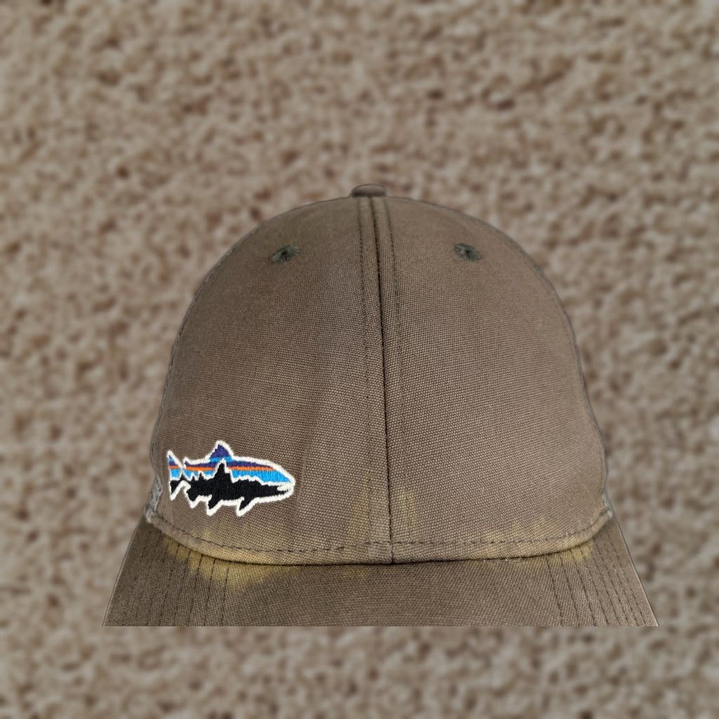 Patagonia Patagonia Trucker Hat Cap One Size Adult Brown Gray Embroidered Trout Sports Fish Casual Military Style 90s Mens Size ONE SIZE - 1 Thumbnail