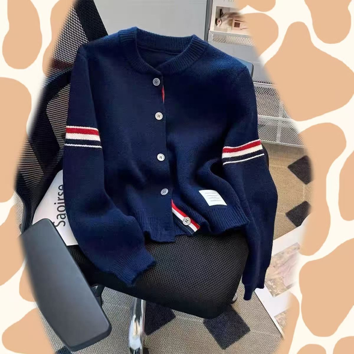 Vintage Navy TB-style Striped Knit Cardigan Size US M / EU 48-50 / 2 - 2 Thumbnail