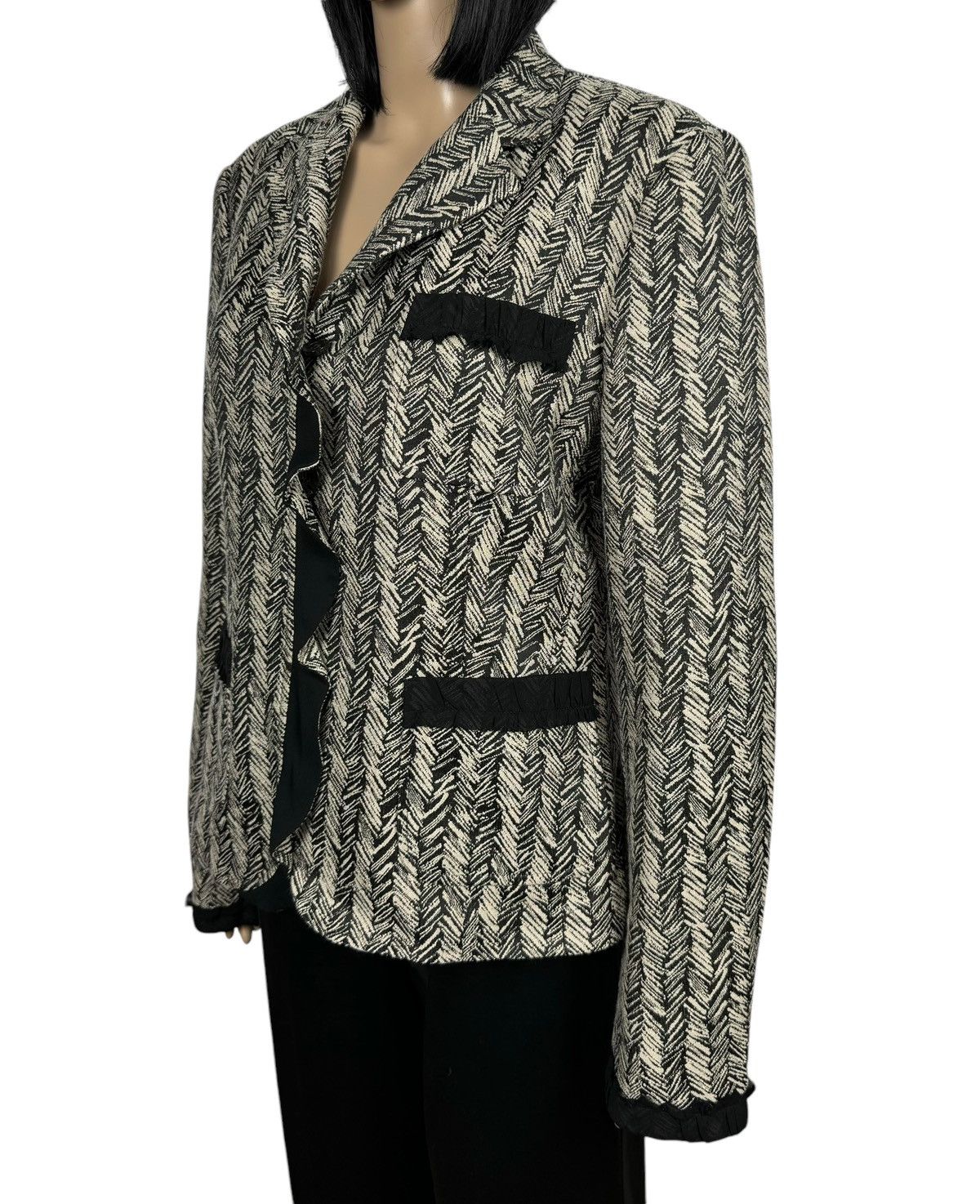 Weekend Max Mara Weekend Max Mara Herringbone Blazer Wool-Cotton Slik Trim Size XL / US 12-14 / IT 48-50 - 4 Thumbnail