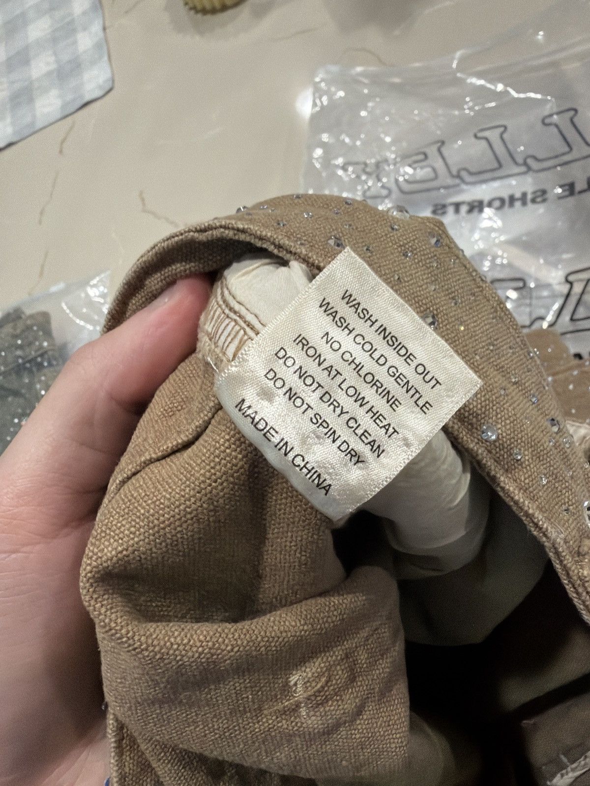 Vale Vale Forever Sand Storm Rhinestone Jorts – Tan 36 New Size US 36 / EU 52 - 8 Thumbnail