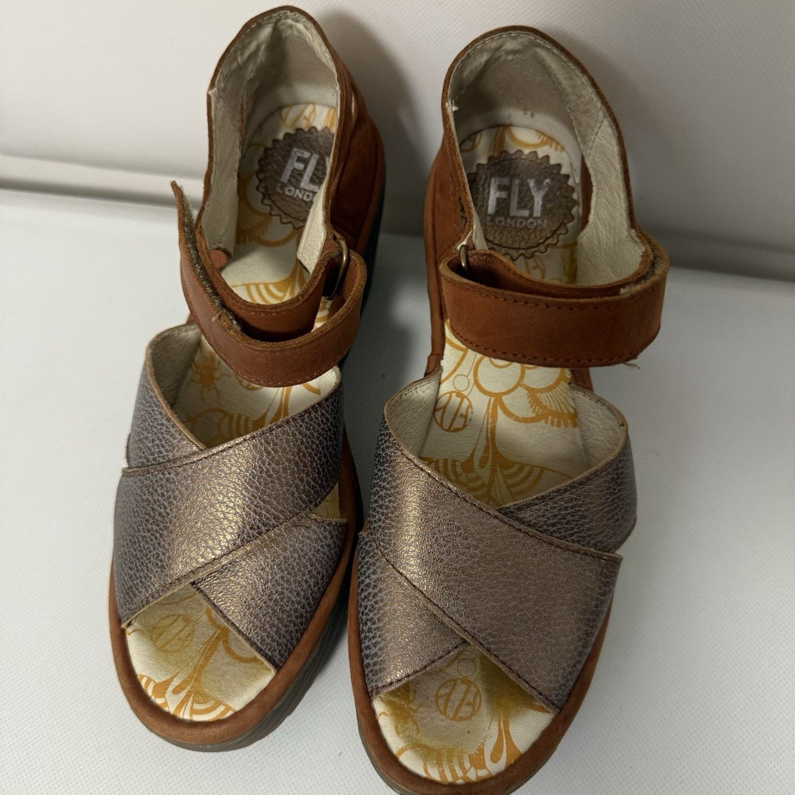 Fly London Fly London Platform Sandals EU 36 Yend Bronze Strappy Wedge Size US 5.5 / IT 35.5 - 2 Thumbnail