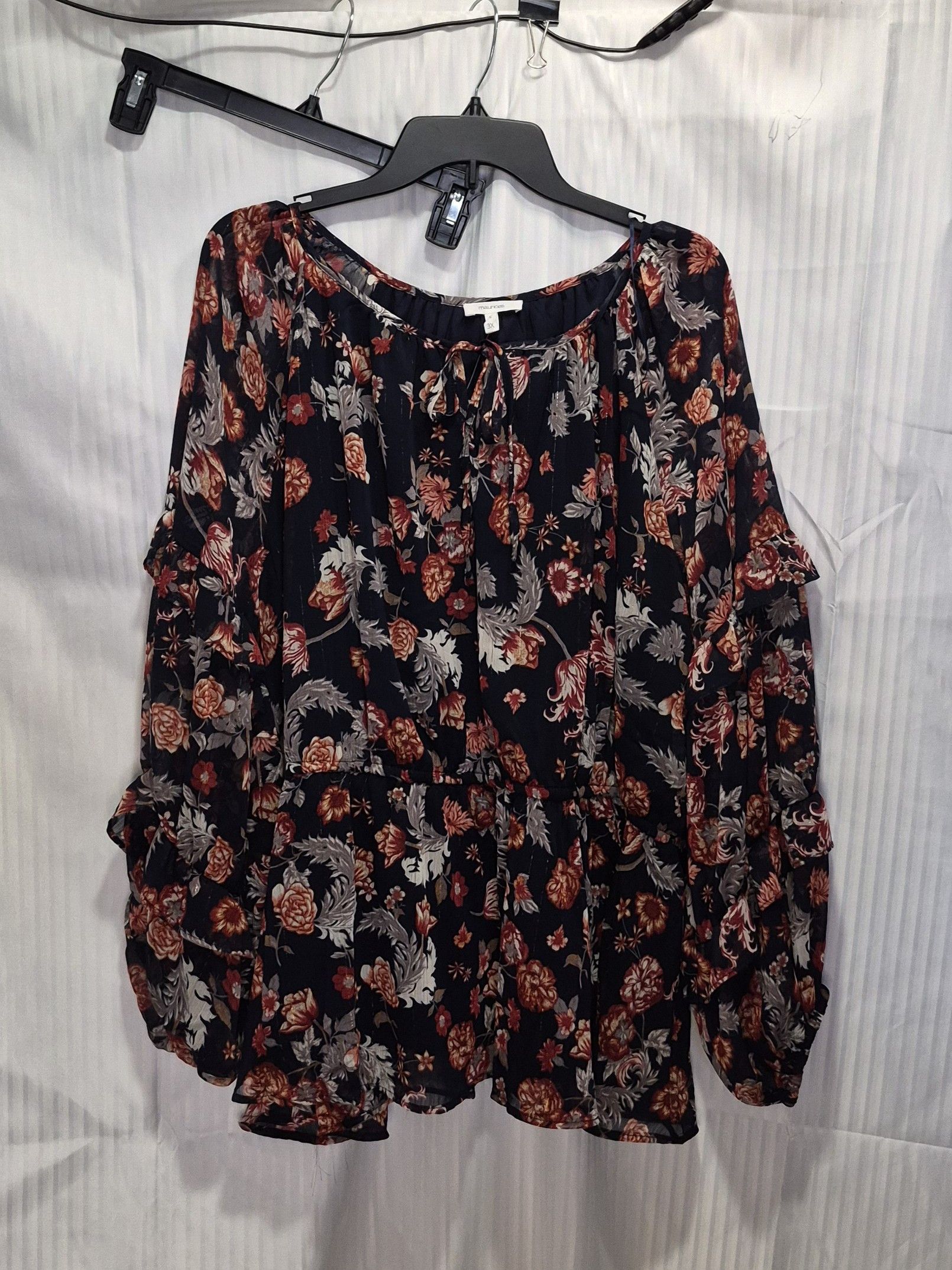 Other Maurices 3X Navy Blue Floral Tie-Neck Peasant Top NWT Size 3XL / US 20-22 - 2 Thumbnail