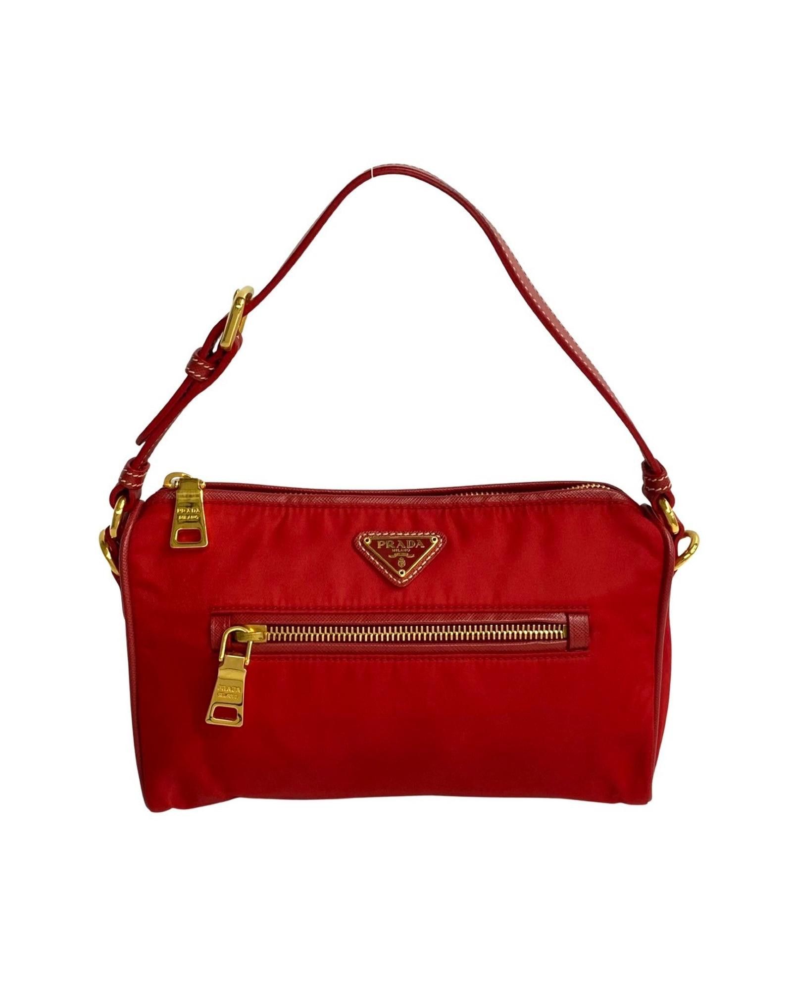 image of Prada Red Tessuto Handbag In Sa Condition, Women's