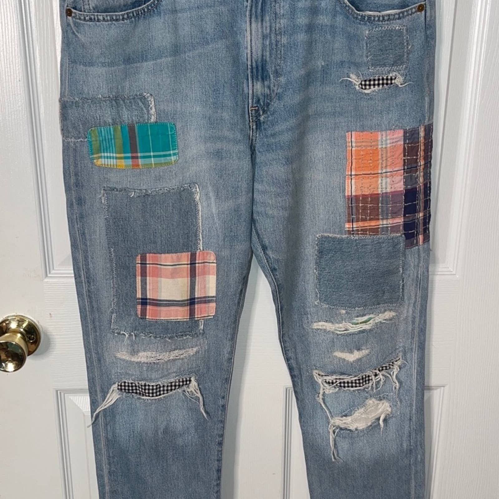 image of Vintage Polo Ralph Laurent Patchwork Jeans in Blue, Women's (Size 31)