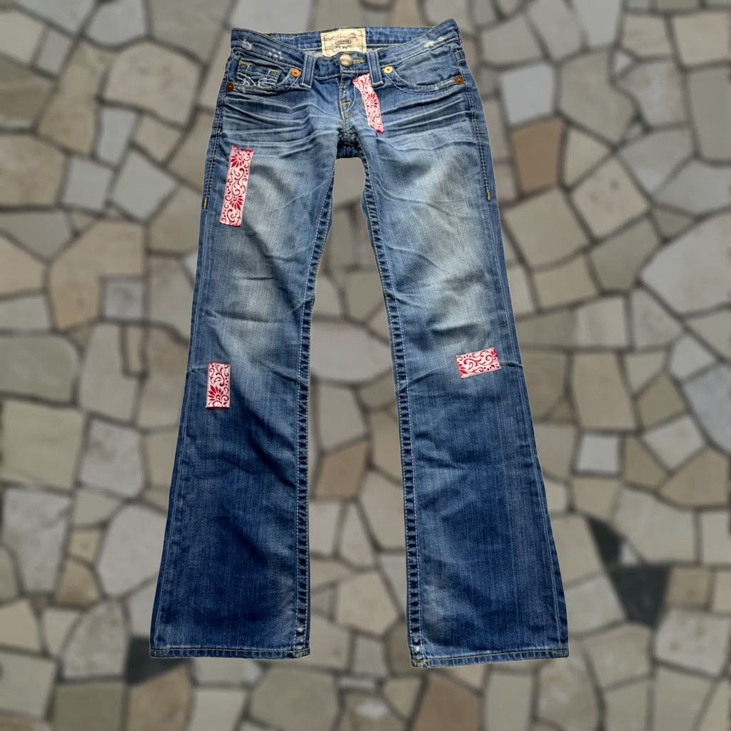 Vintage BIG STAR Liv Distressed Flare Jeans With Embroidered Patches 25R Blue Unisex Adults Jeans 25R Flared Distressed Embroidered Patch Size 42" / US 20 - 1 Thumbnail
