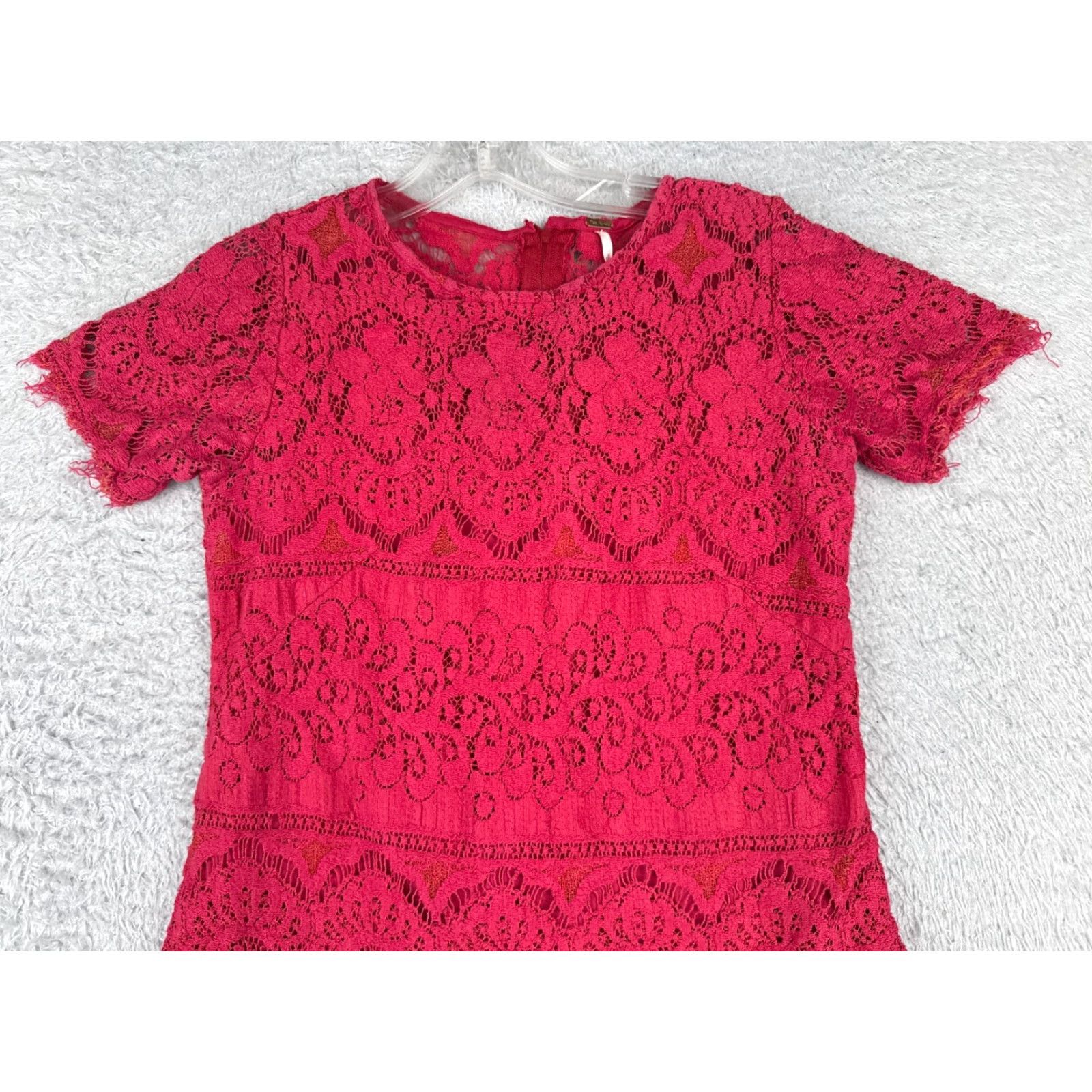 Free People Free People Blouse Shirt Womens 0 Pink Lace Short Sleeve V-Neck Lightweight Bohemian Hippie Peasant Casual Party/Cocktail Travel Size XS / US 0-2 / IT 36-38 - 4 Thumbnail