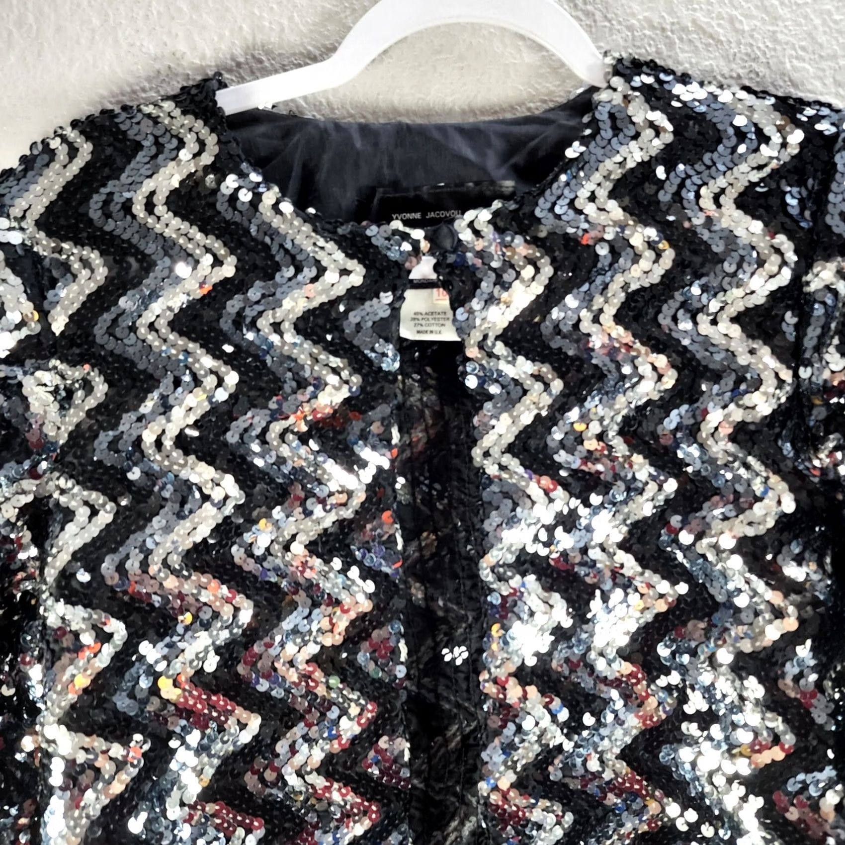 CLOSED Women's Yvonne Jacovou Cornelius Black Silver Hook Close Jacket Top Sequin Sz 10 Size L / US 10 / IT 46 - 3 Thumbnail