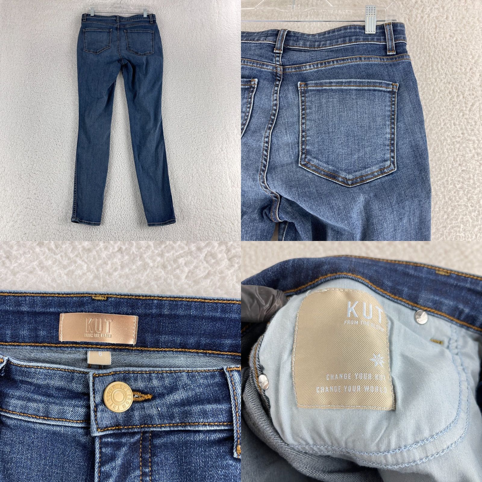Vintage KUT from the Kloth Fab AB Mia Toothpick Skinny Jeans Womens High-Rise Size 6 Blue Denim 30" Waist 30" Inseam Regular Fit City Hippie 5-Pocket Womens Size 28" / US 6 / IT 42 - 9 Thumbnail