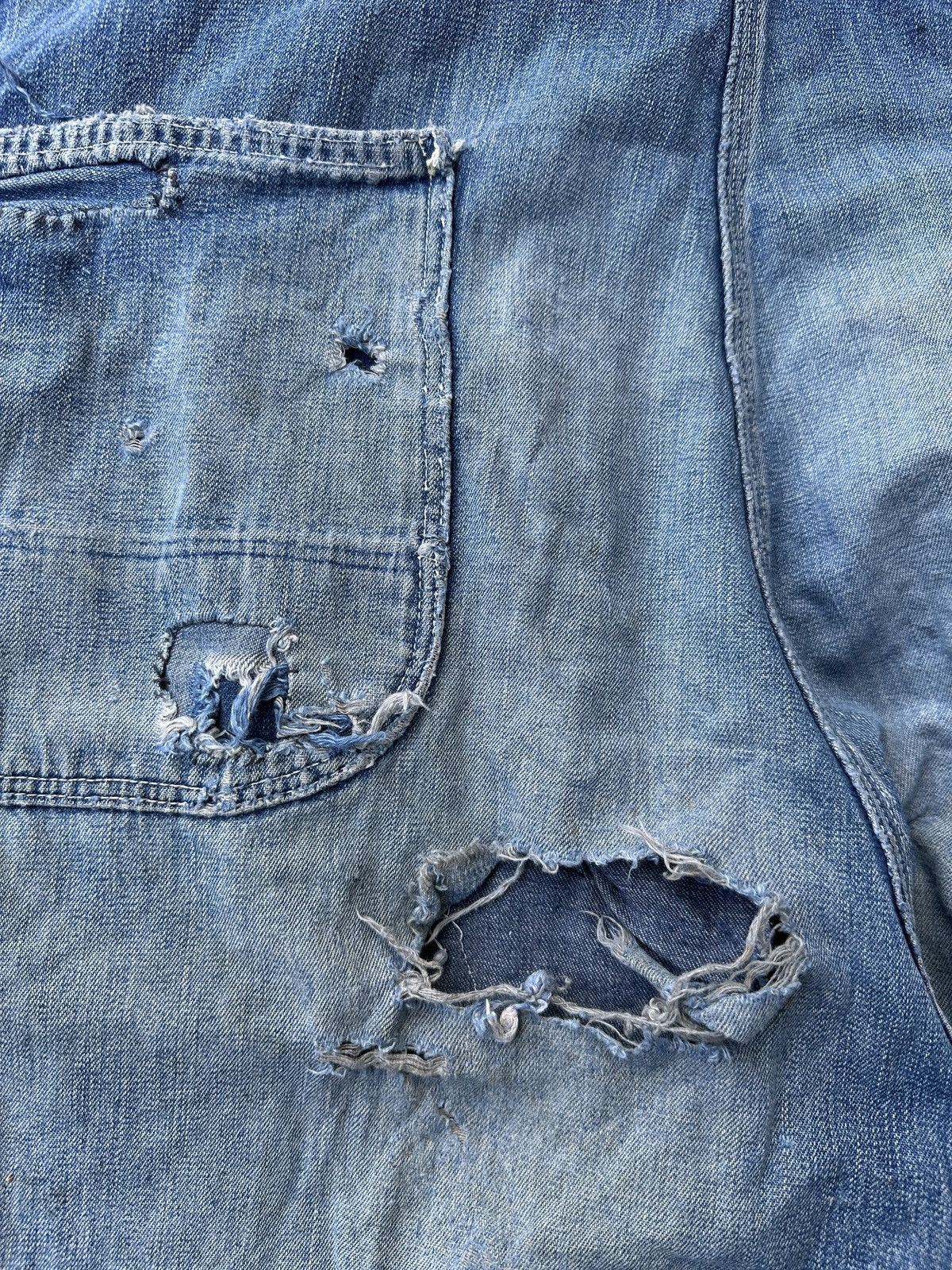 Vintage 50s Trashed Union Selvedge Key Denim patchwork farmer bib Size US 37 - 18 Thumbnail