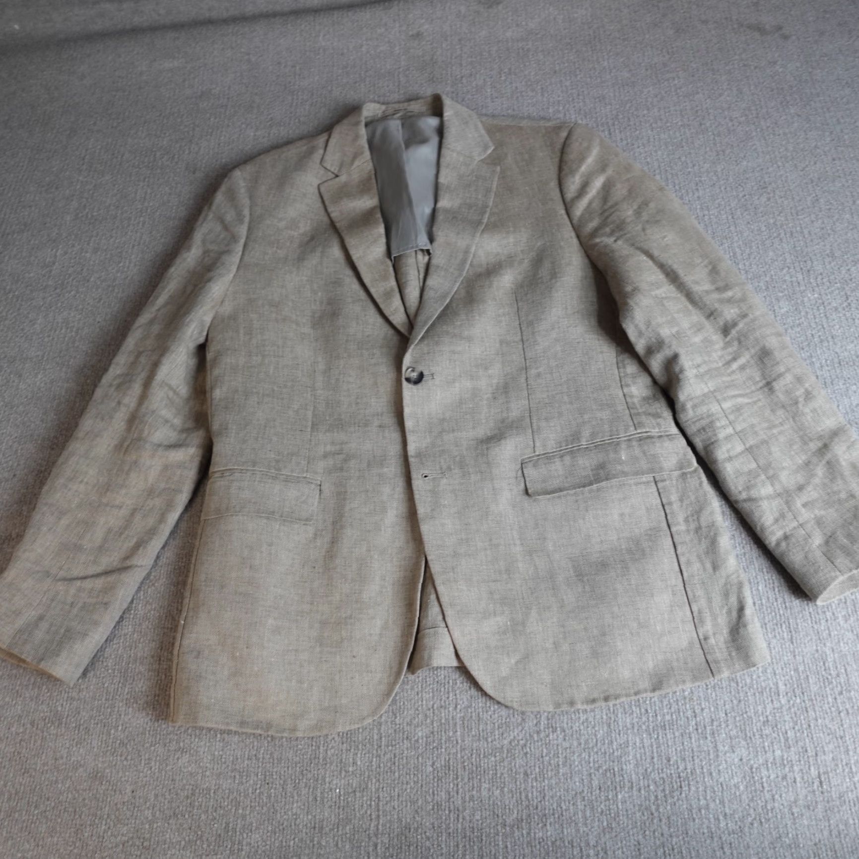 Mango Mango Mens Slim Linen Blazer 40R Beige Solid Notch Lapel 2-Button Short Vented Regular Fit Jacket Size 42R - 2 Thumbnail