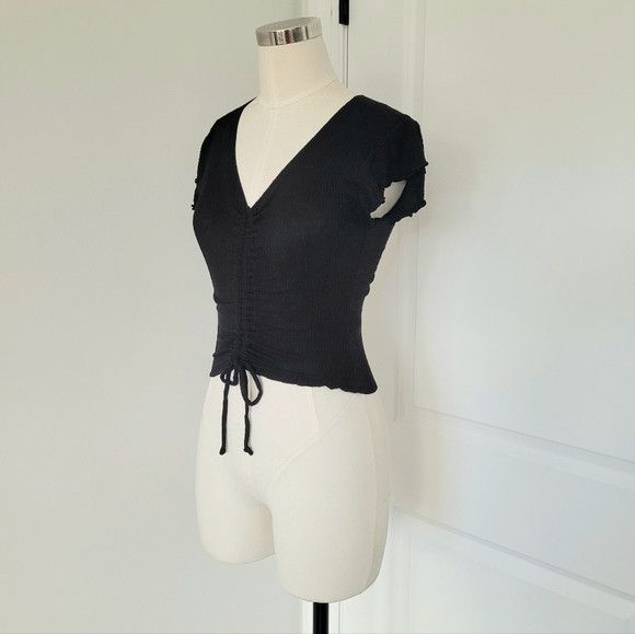 Other Juniors' Antistar Ribbed Ruched V-Neck Crop Top Sexy Summer Size S / US 4 / IT 40 - 4 Thumbnail