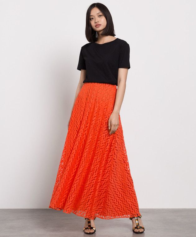 Valentino o1y0326 Maxi Skirt in Orange Size 27" / US 4 / IT 40 - 2 Thumbnail
