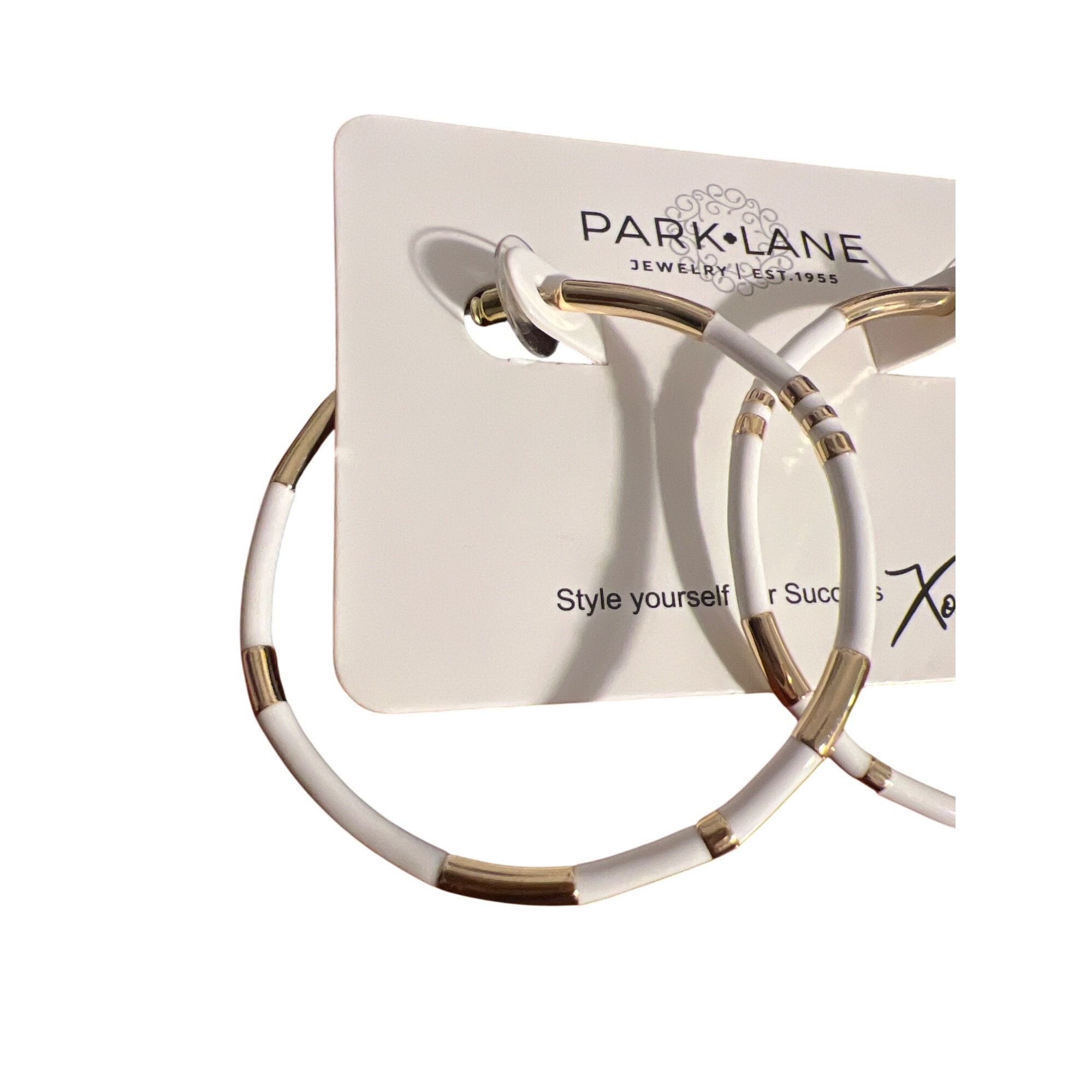 Other Park Lane Gold Tone Hoop Earrings White Enamel Pierced 2" Ac Size ONE SIZE - 3 Thumbnail