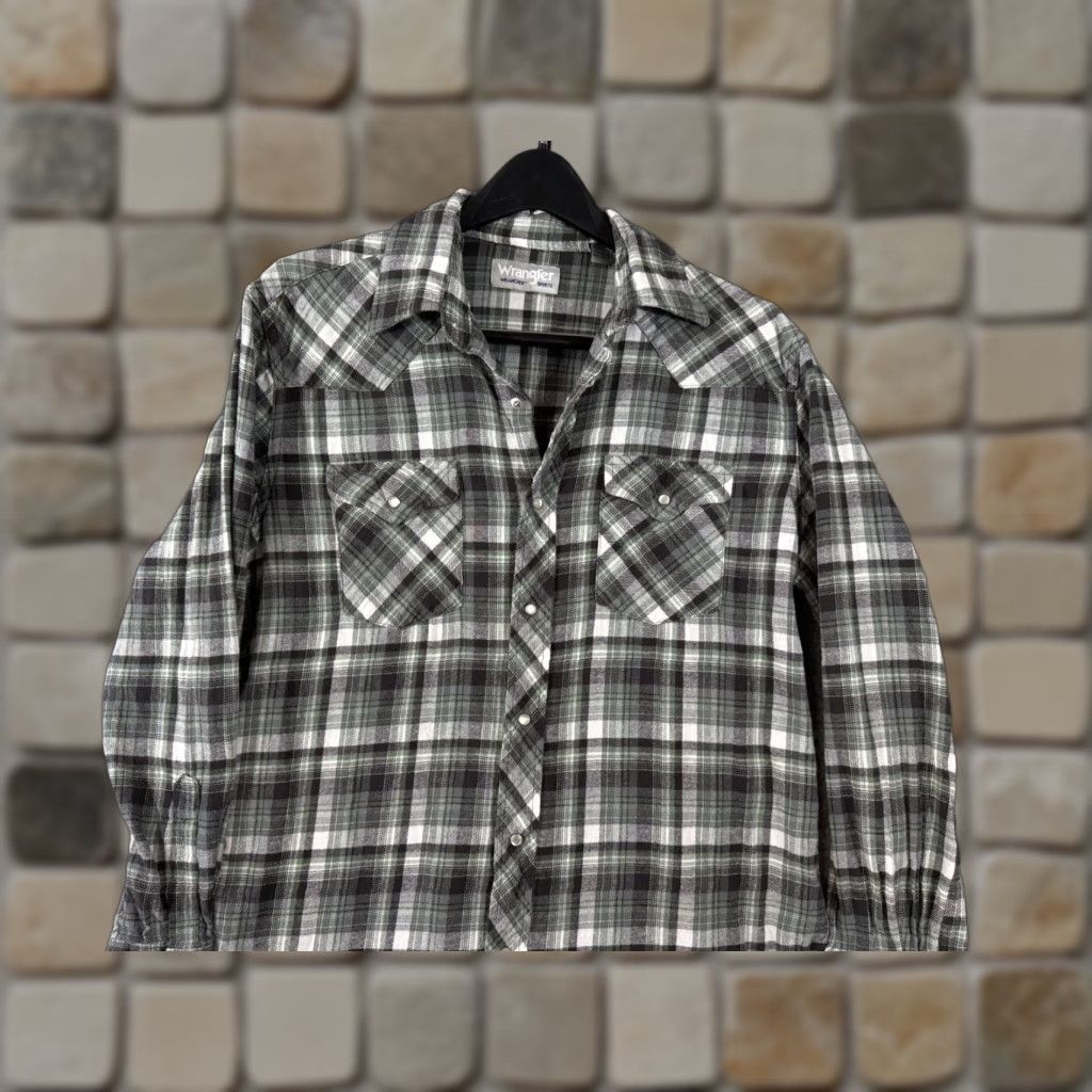 Wrangler VINTAGE Wrangler Wrancher Shirt Mens L Green Flannel Plaid Pearl Snap Pockets Western Size US L / EU 52-54 / 3 - 1 Thumbnail