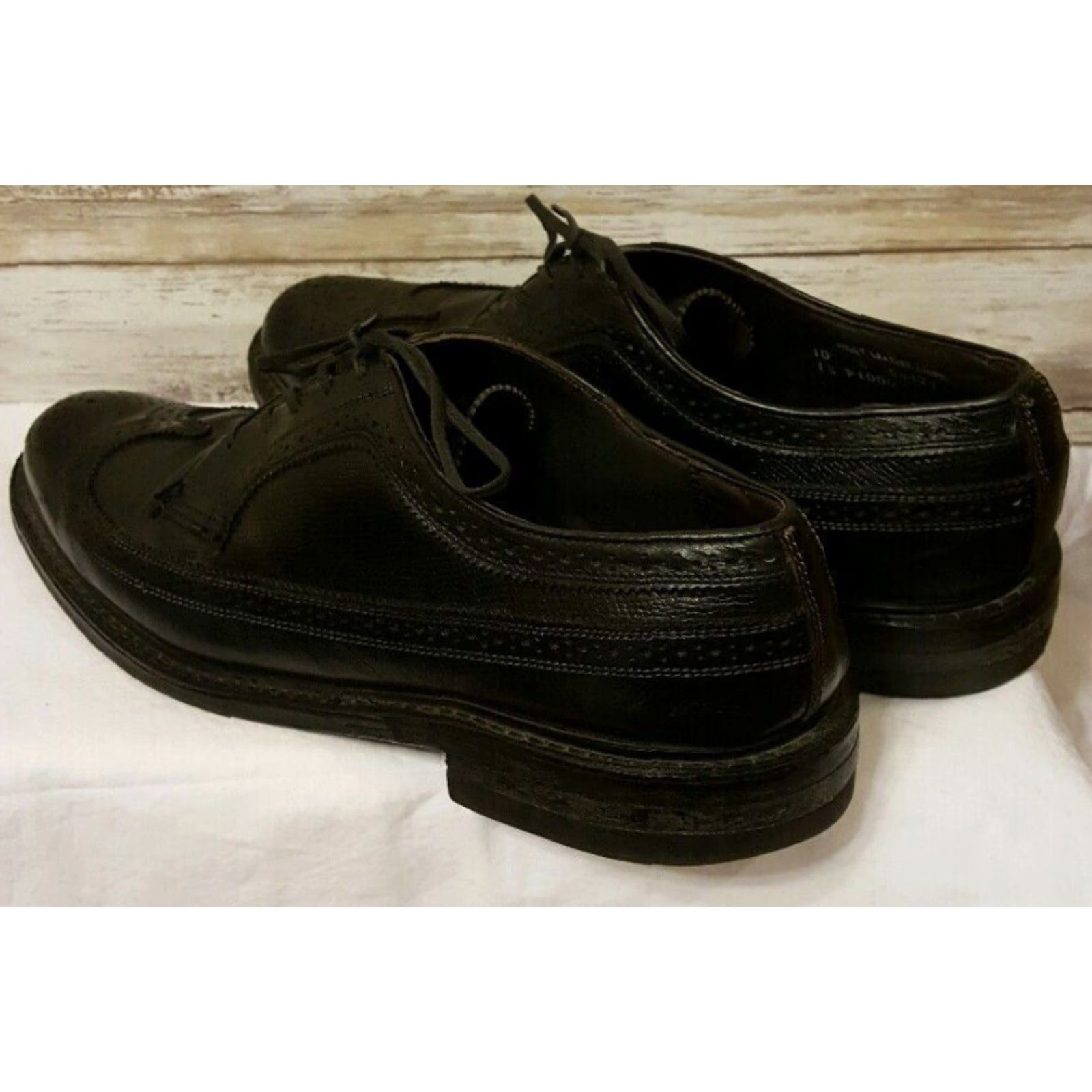 Vintage VINTAGE Leather Wingtip Dress Shoes Mens Black Brown USA 8.5 Medium Size US 8.5 / EU 41-42 - 2 Thumbnail