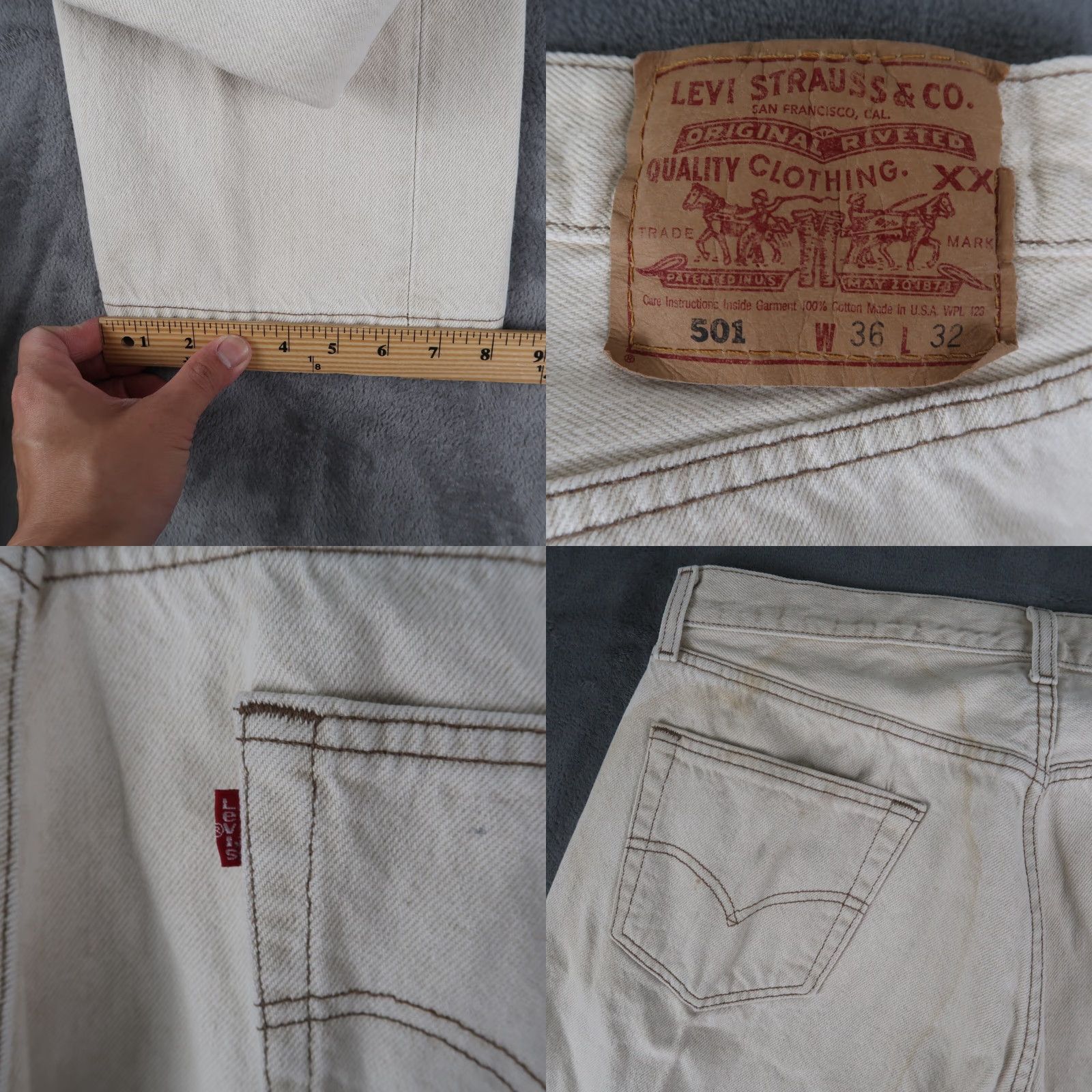 Levi's VINTAGE Levi's 501 Jeans Straight Denim Beige Mens Size 36x32 Regular waist Inseam 36x32 501 Series 90s USA Jeans Mens Size US 36 / EU 52 - 9 Thumbnail