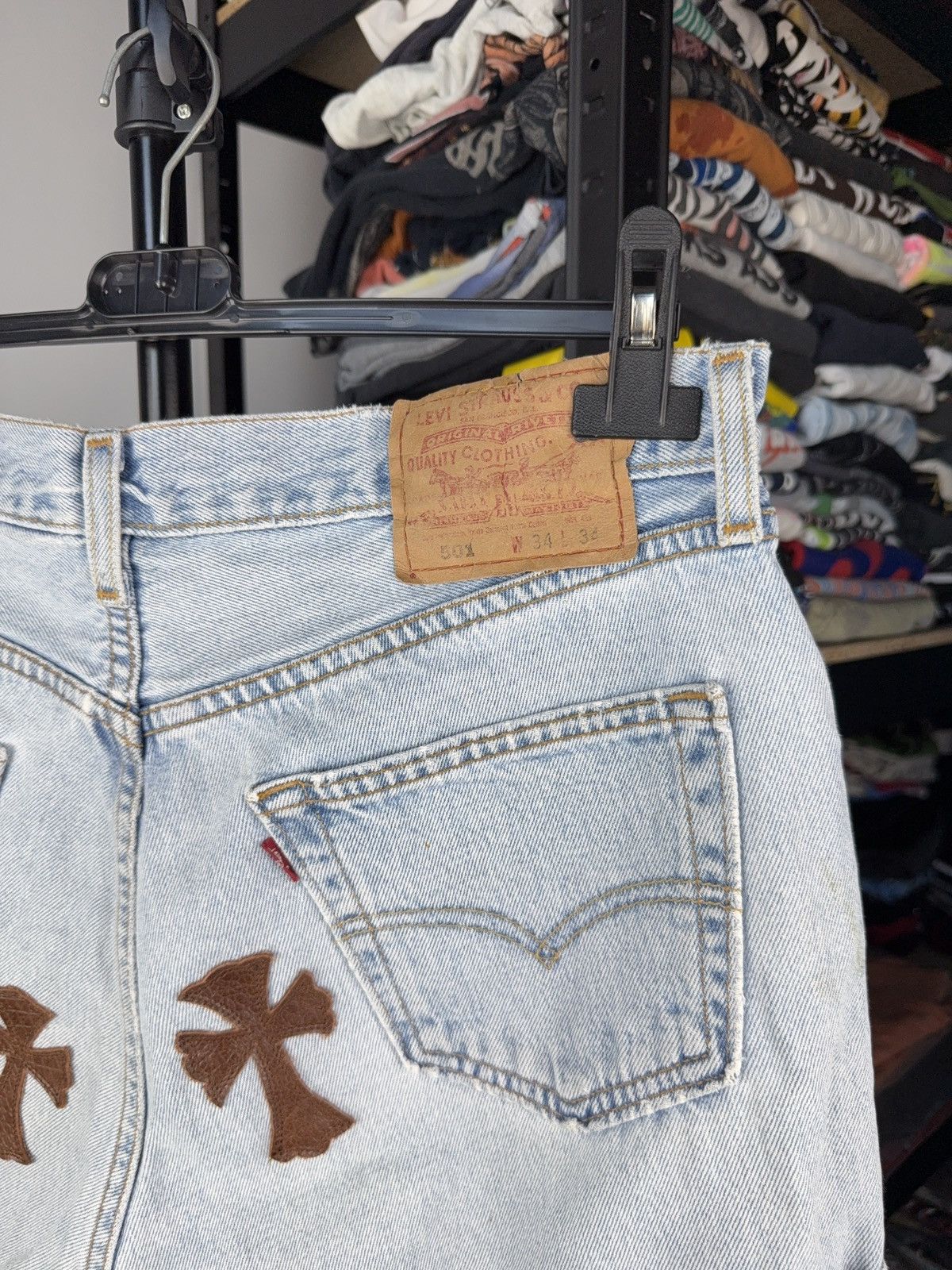 Levi's Vintage 90s Archival Chrome Hearts Style Cross Denim shorts Size 31" - 9 Thumbnail