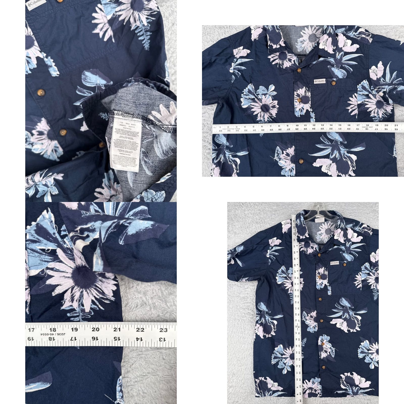 Sunflower Columbia Shirt Men Medium Blue Floral Sunflower Button Up 100% Cotton Pocket (Regular, Short Sleeve) Size US M / EU 48-50 / 2 - 8 Thumbnail