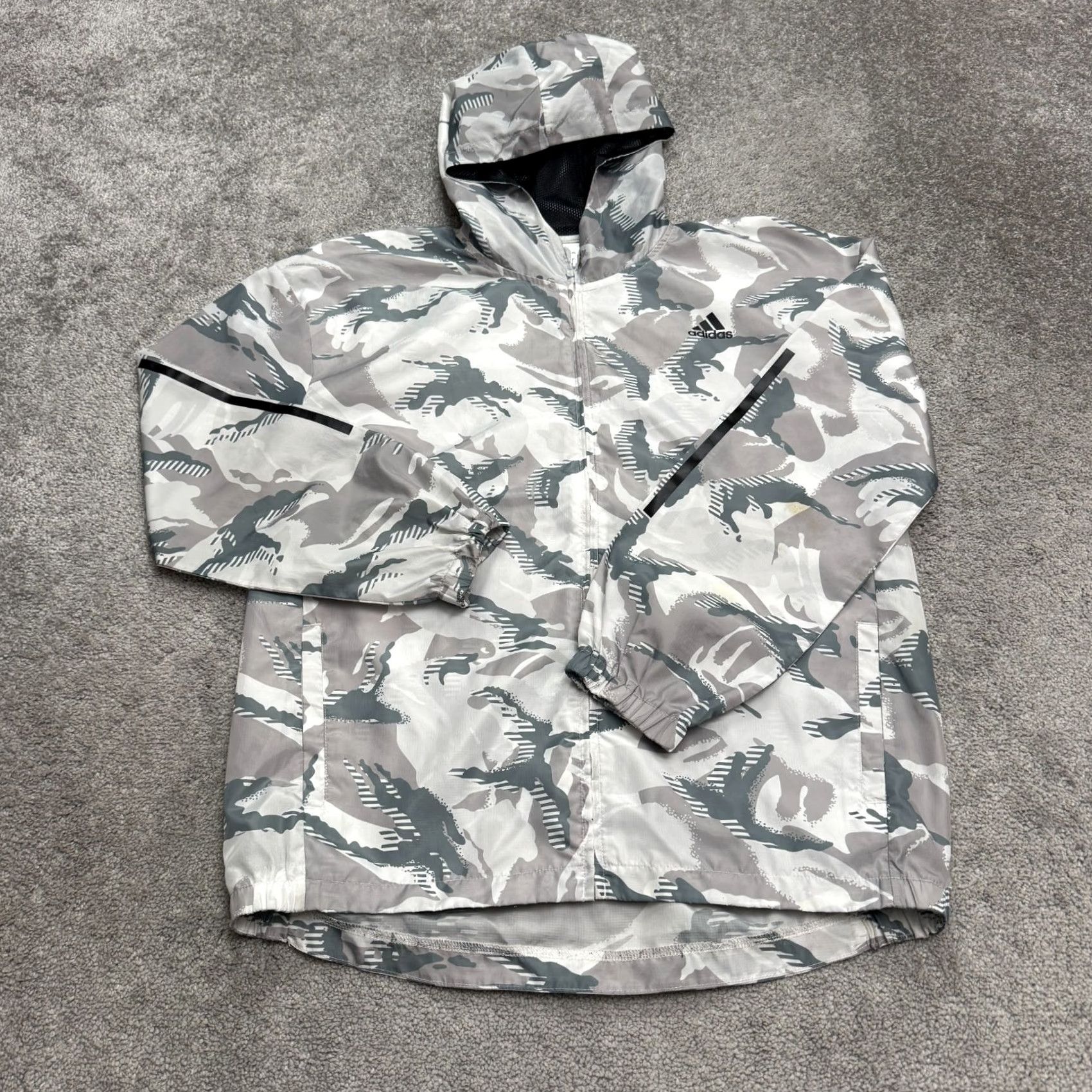 Adidas Adidas Windbreaker Hoodie Jacket Womens XL Gray Full Zip Camouflage Active Size XL / US 12-14 / IT 48-50 - 2 Thumbnail
