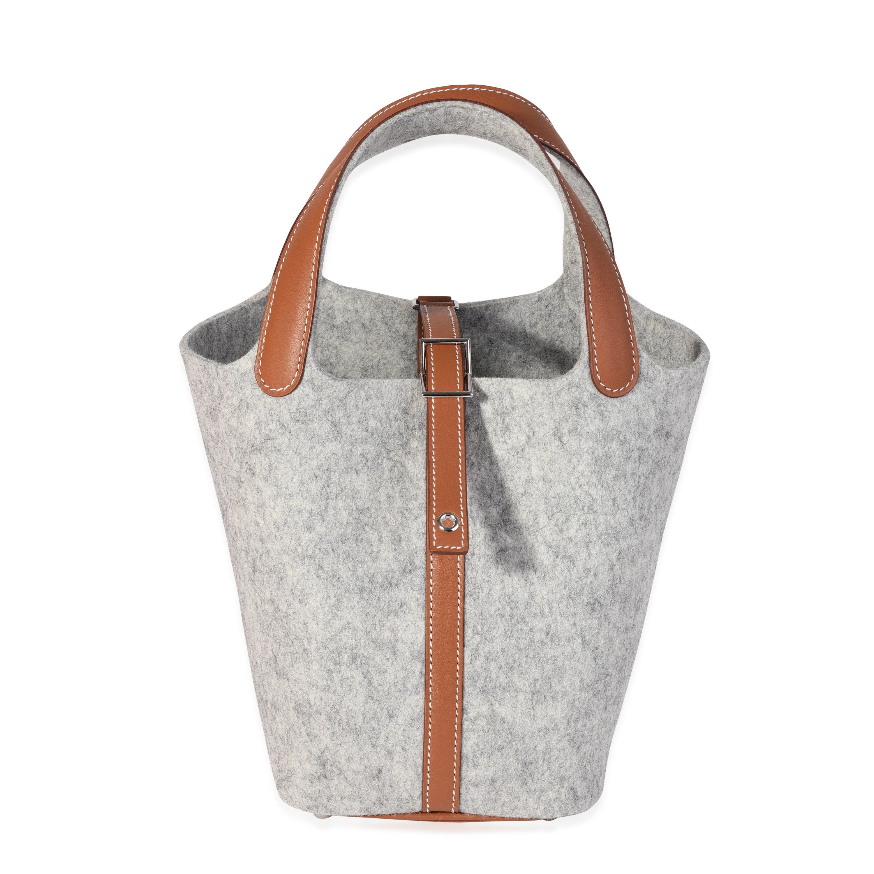 image of Hermes Gris Clair Feutre & Gold Swift Picotin Lock 18 Phw, Women's
