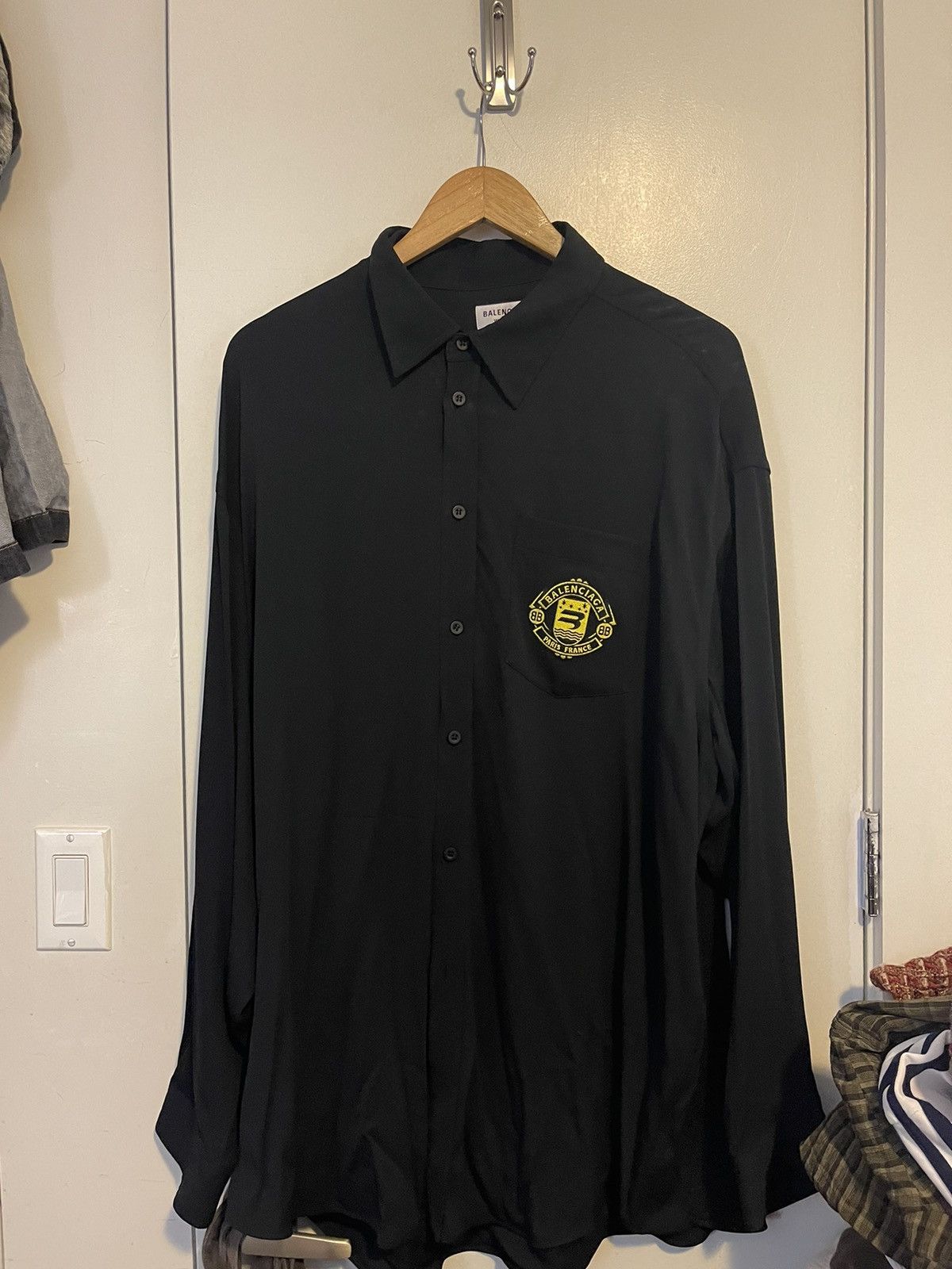 image of Balenciaga Fluid Quest Logo Viscose Shirt in Black, Men's (Size Small)