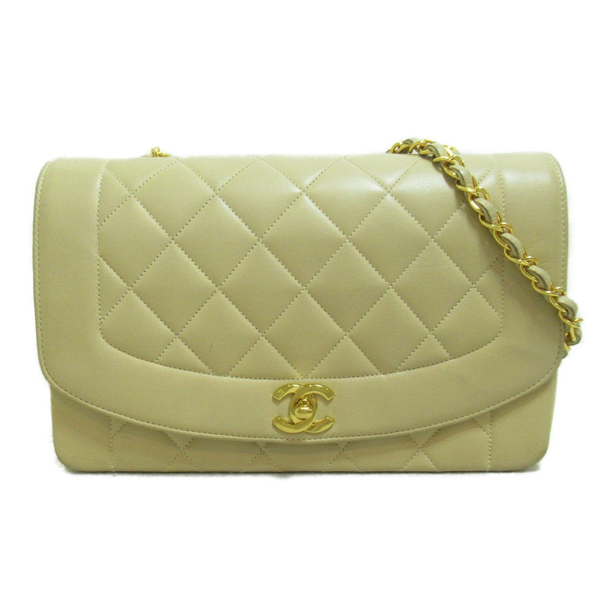 image of Chanel Matelasse Diana Chainshoulder Bag Beige Lambskin (Sheep Leather), Women's