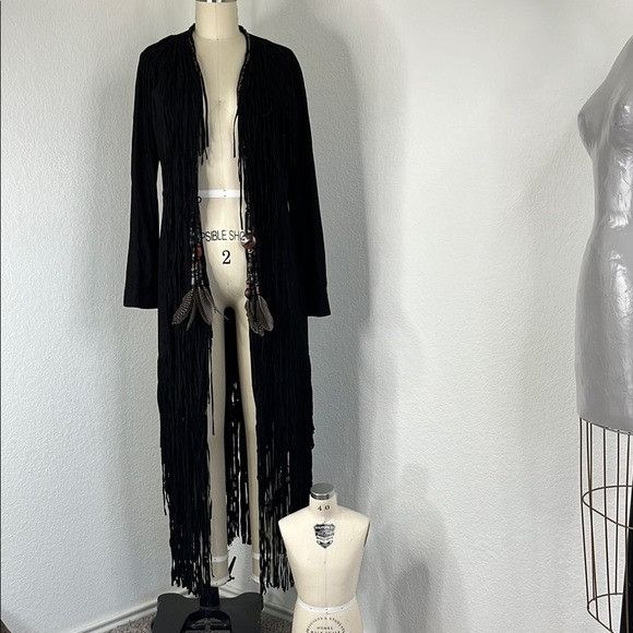Designer × Handmade × Vintage Anna Trzebinski Navajo Sueded Beaded Fringe Leather Black Du Size M / US 6-8 / IT 42-44 - 5 Thumbnail