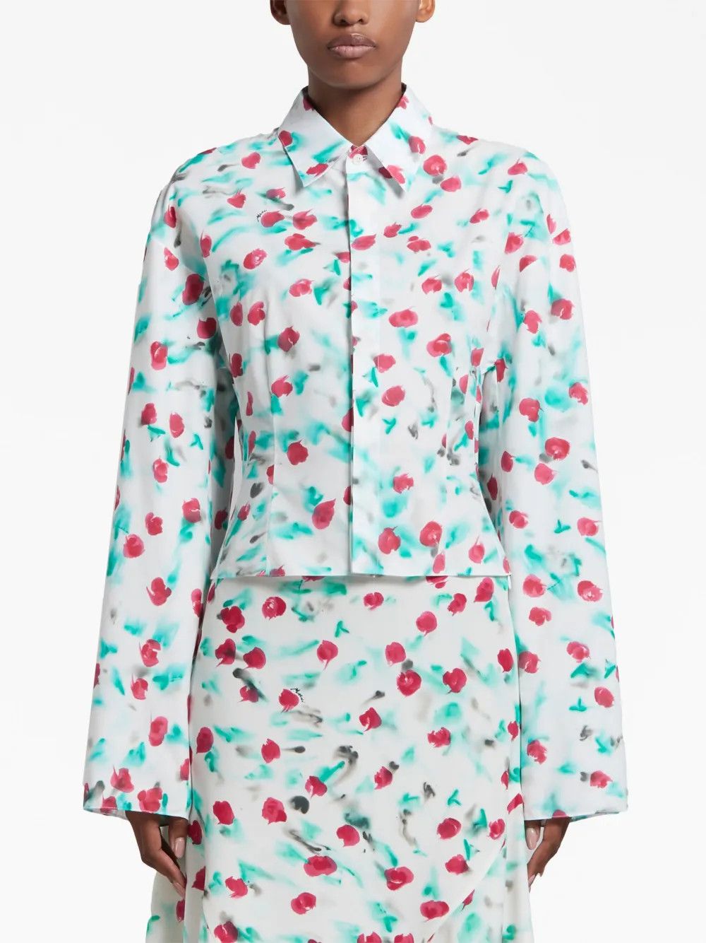 Marni oc11z0525 Floral Print Cotton Shirt in Multicolor Size M / US 6-8 / IT 42-44 - 2 Thumbnail