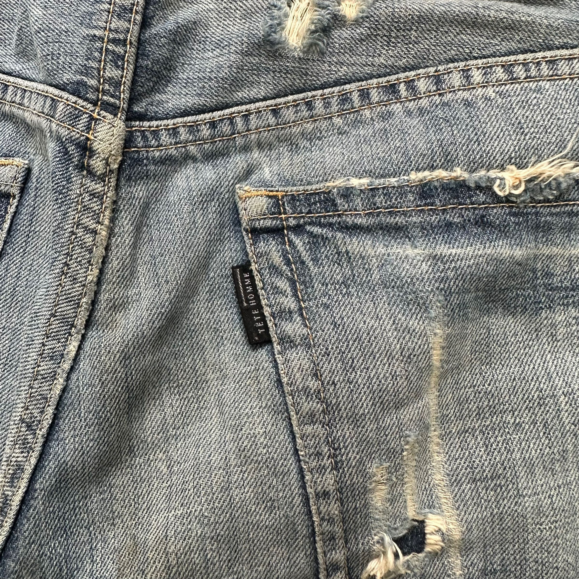 Issey Miyake TRASHED🔥 TETE HOMME LIGHT WASH STUDDED DENIM PANT #7798-176 Size US 31 - 13 Thumbnail