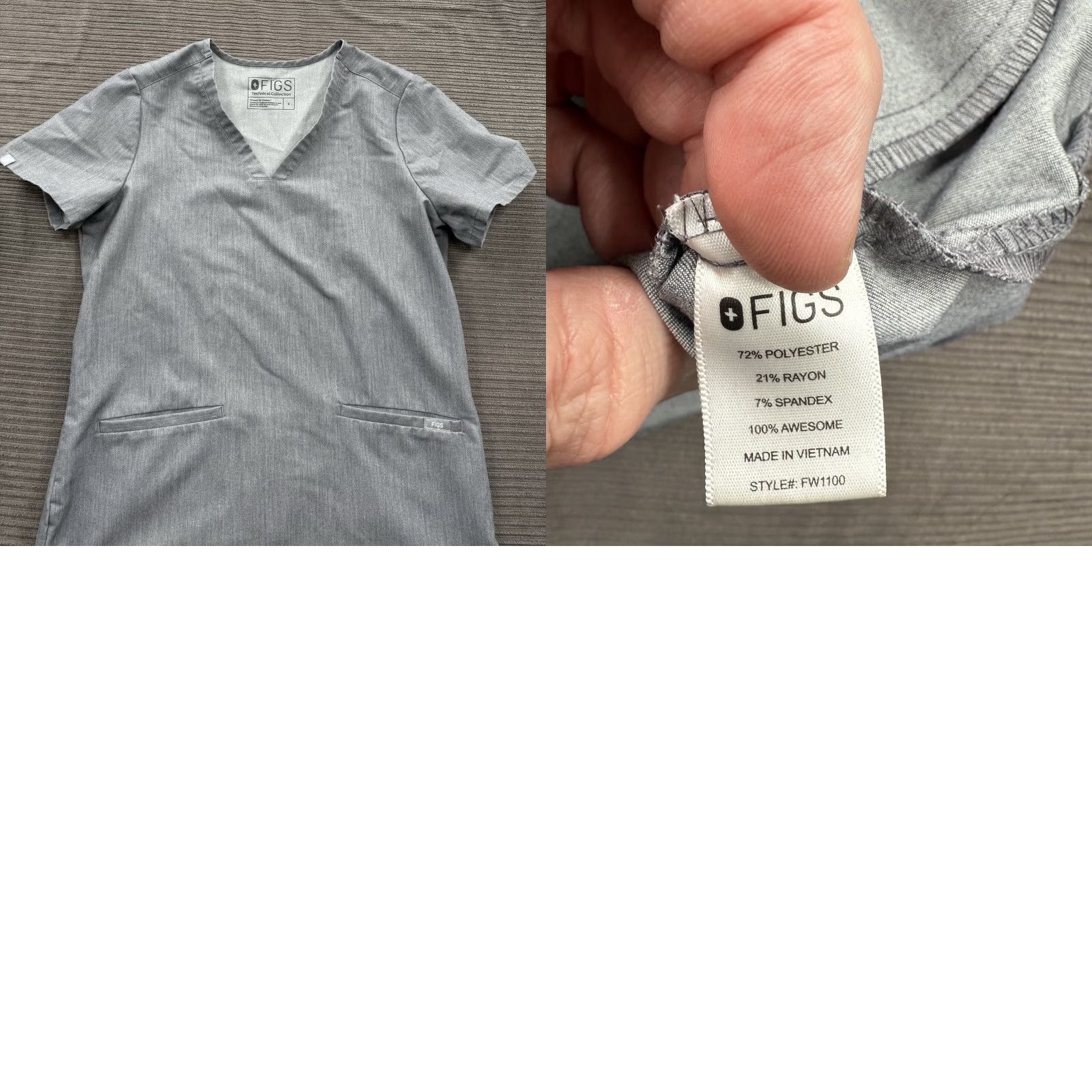 Vintage FIGS Scrub Top Small Gray Polyester Nursing Medical Technical Collection Unisex S Size US S / EU 44-46 / 1 - 8 Thumbnail