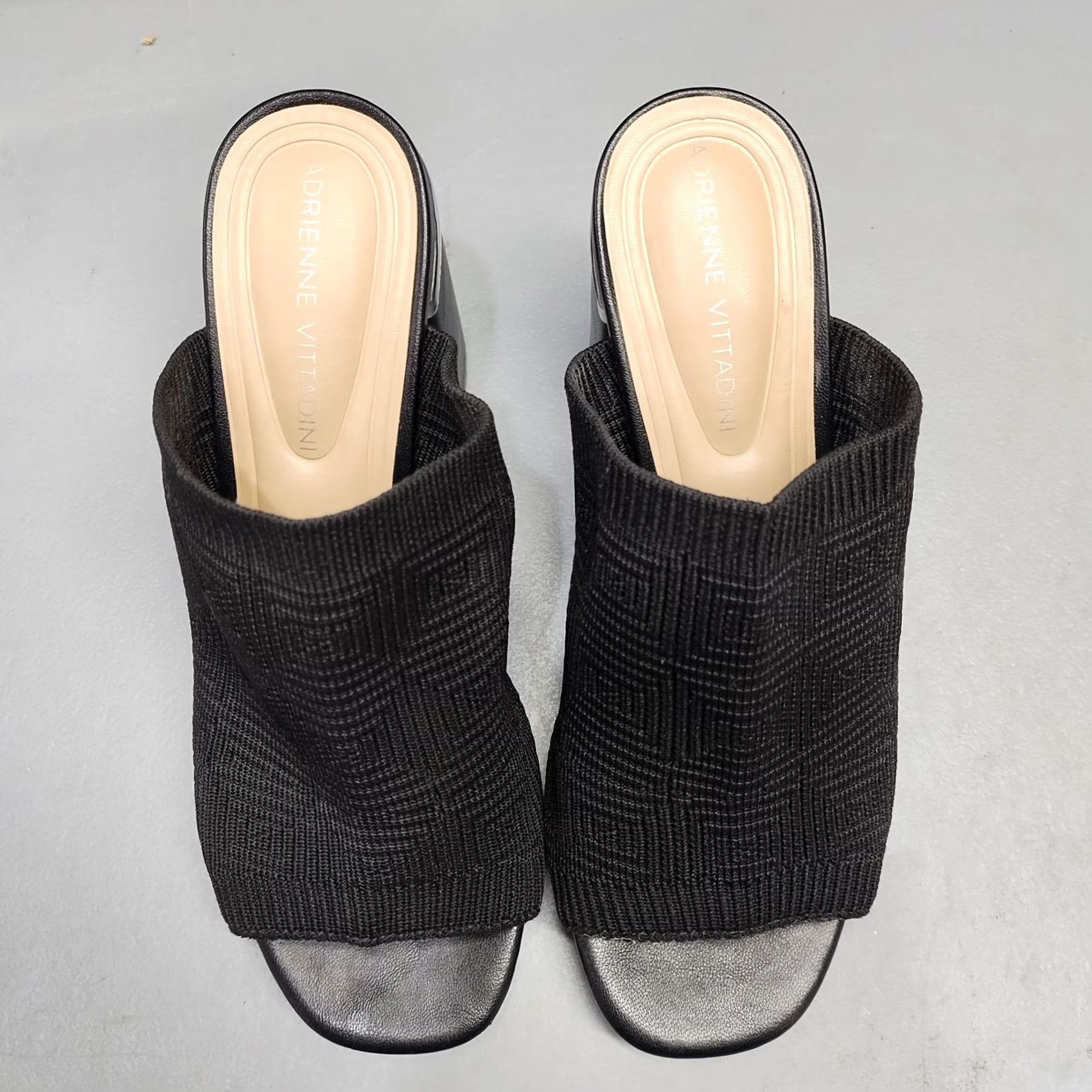 Vintage Adrienne Vittadini Aimie Heeled Slide Sandals Womens Size 5M Black Stretch Knit Size US 5 / IT 35 - 6 Thumbnail