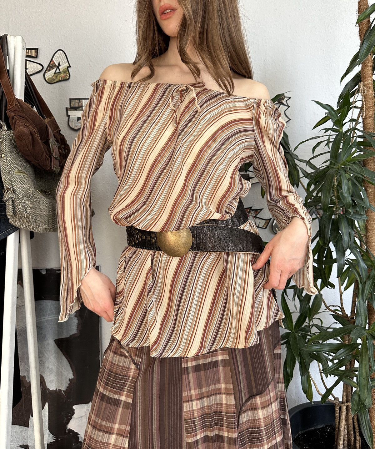 Seditionaries Vintage Shouldered Striped Blouse Cowgirl Bohemian 00s Size ONE SIZE - 7 Thumbnail