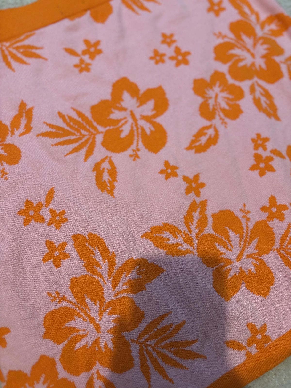 Designer Knit Floral Print Mini Skirt - Pink & Orange Tropical Vibes Size 32" / US 10 / IT 46 - 4 Thumbnail
