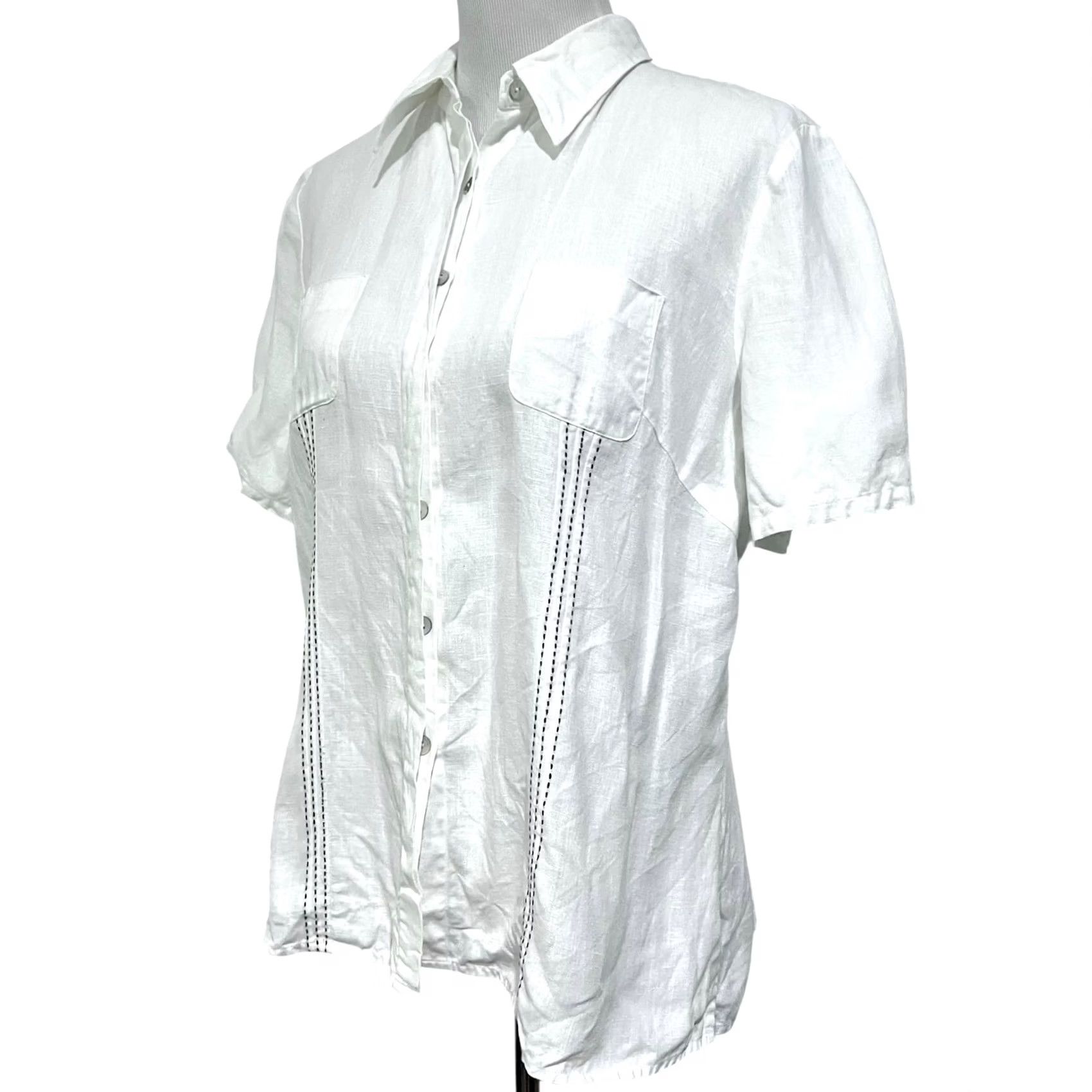 Vintage Richard Malcolm Irish Linen Blouse Button Front Top White Short Sleeve Womens XL Size XL / US 12-14 / IT 48-50 - 3 Thumbnail