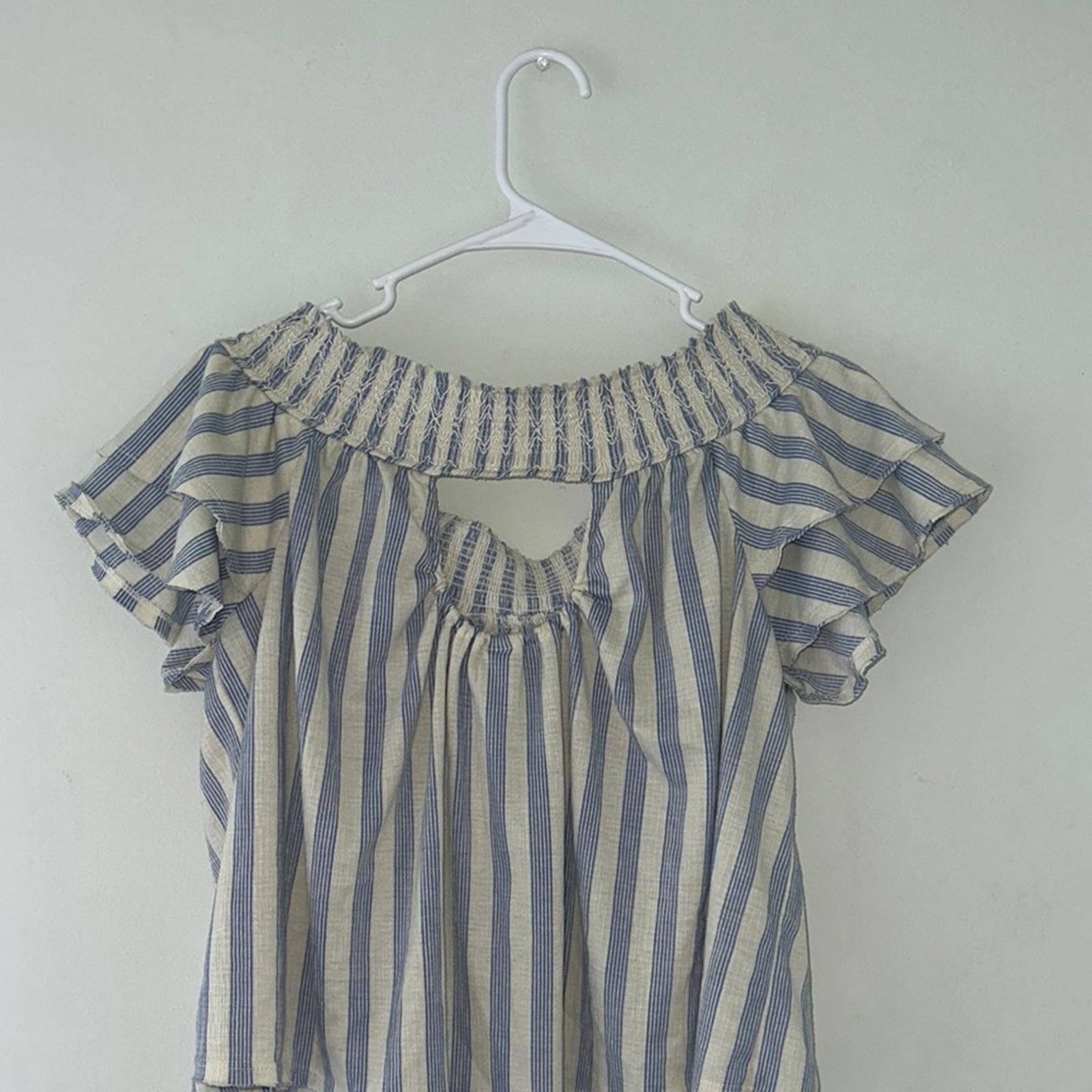 American Rag American Rag Blue and Cream Shoulderless Blouse Size M / US 6-8 / IT 42-44 - 4 Thumbnail