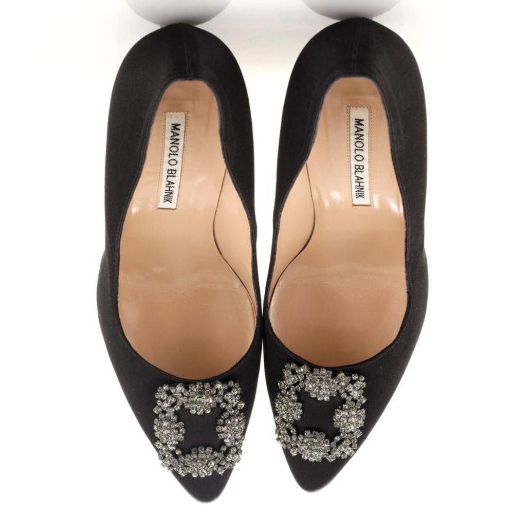Manolo Blahnik Manolo Blahnik Hangisi Black Heels w/ Crystal Embellishment Size US 11 / IT 41 - 2 Thumbnail