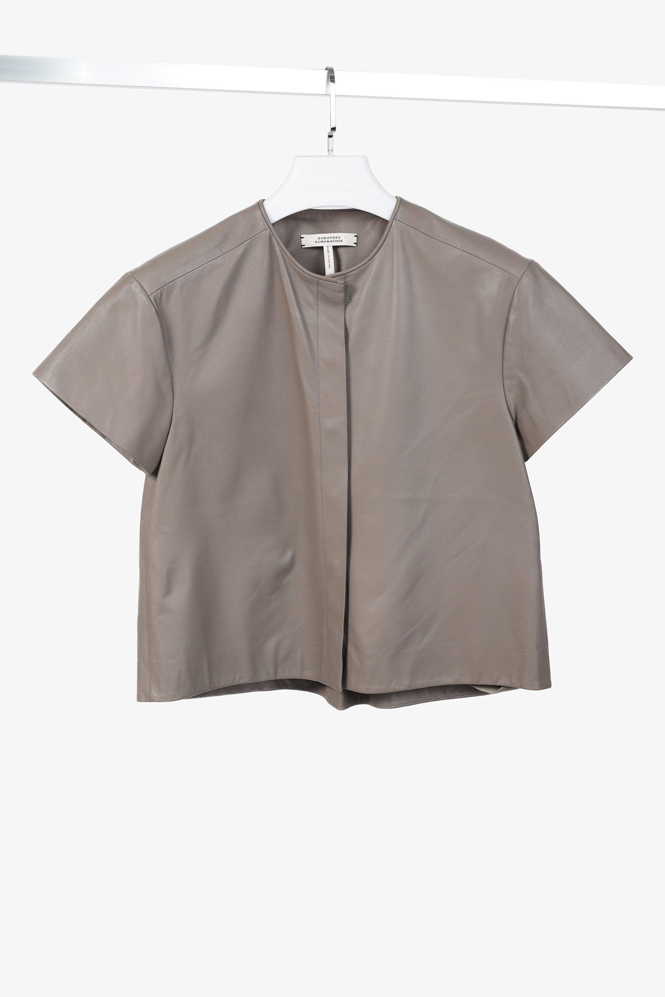 DOROTHEE SCHUMACHER Dorothee Schumacher Grey Leather Short-Sleeve Top Size S / US 4 / IT 40 - 1 Thumbnail