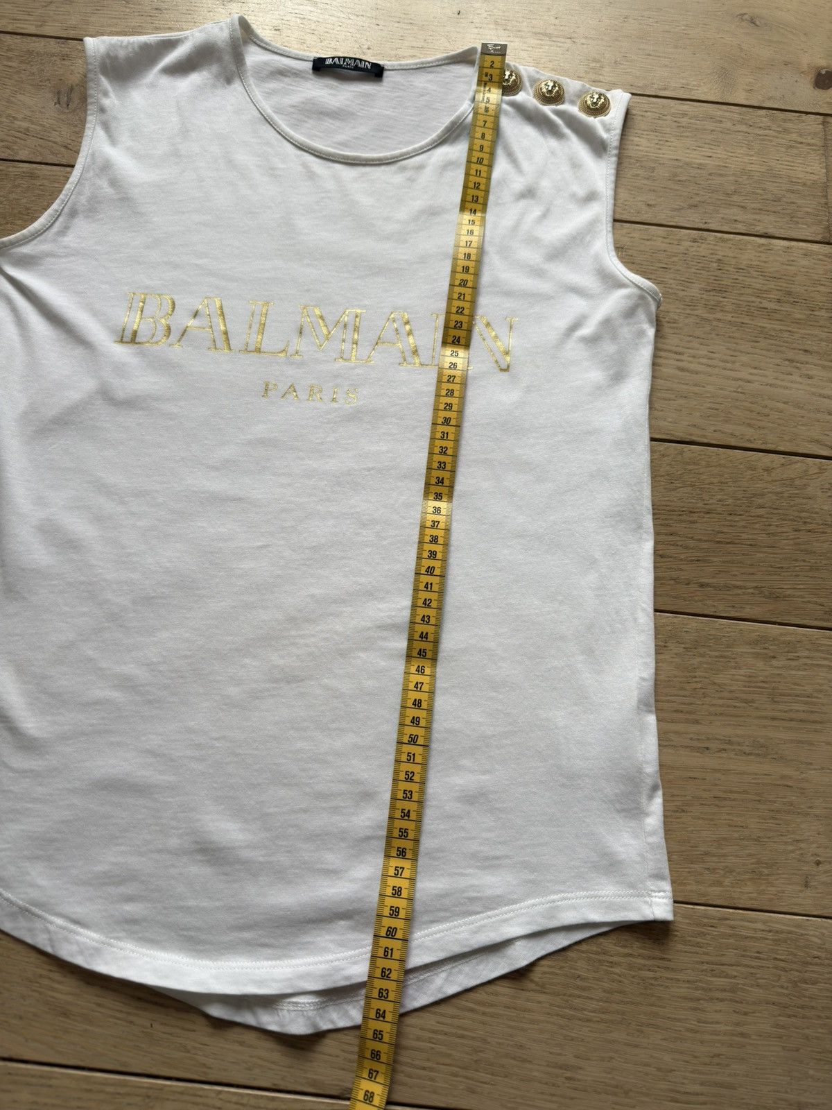 Balmain Balmain White Gold Logo Lion Shoulder Button Sleeveless tee Size S / US 4 / IT 40 - 8 Thumbnail